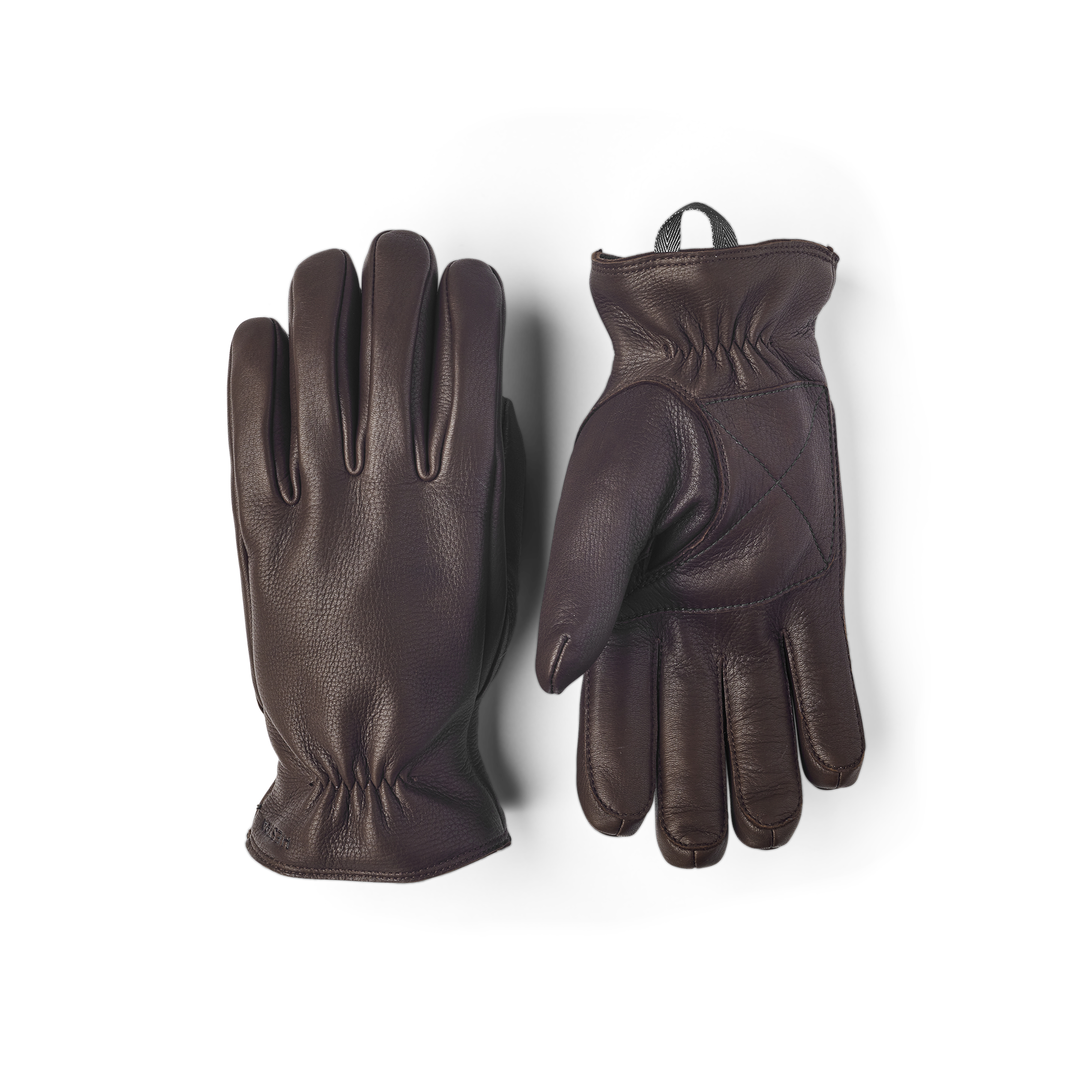 Brown machine-sewn deerskin glove