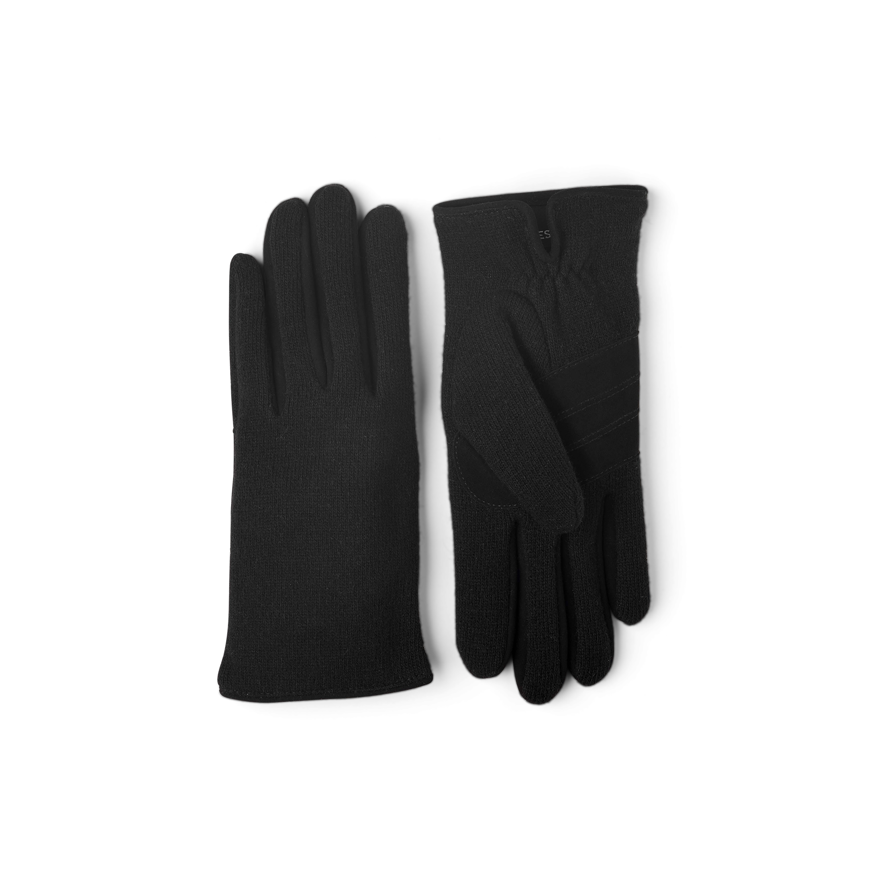 Black wool jersey glove with suede details