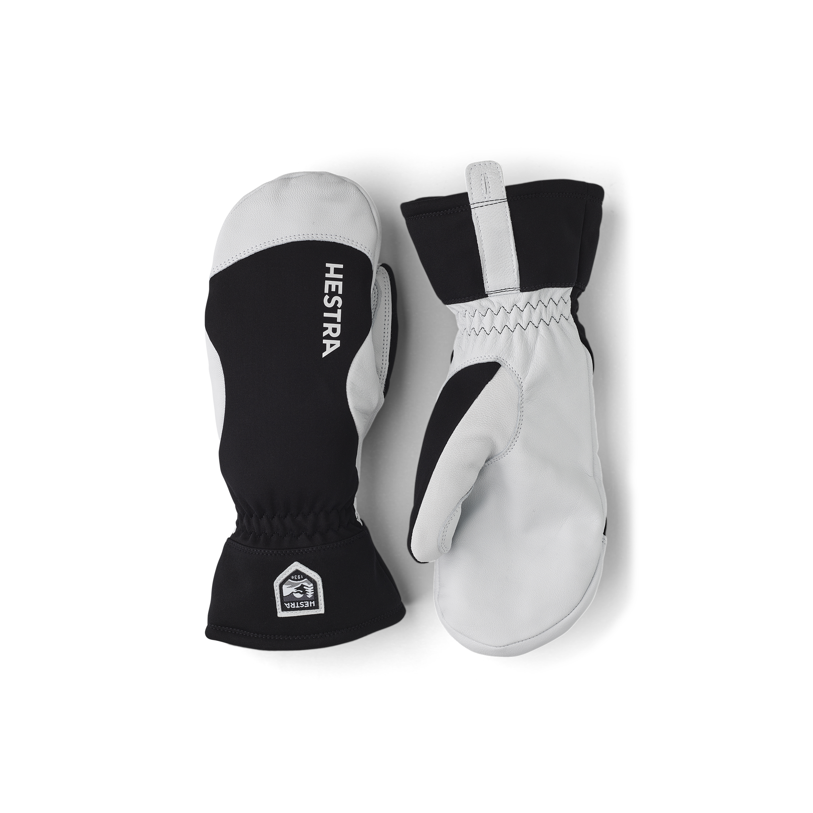 Black mitten with light gray goat leather palm