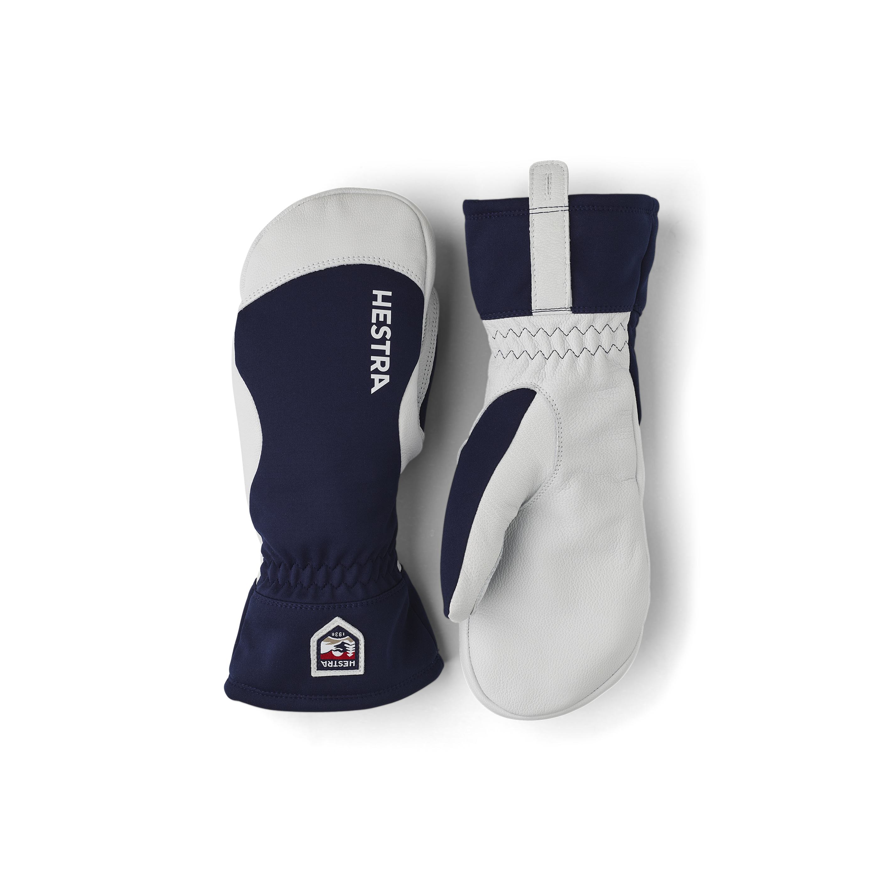 Dark blue mitten with light gray goat leather palm