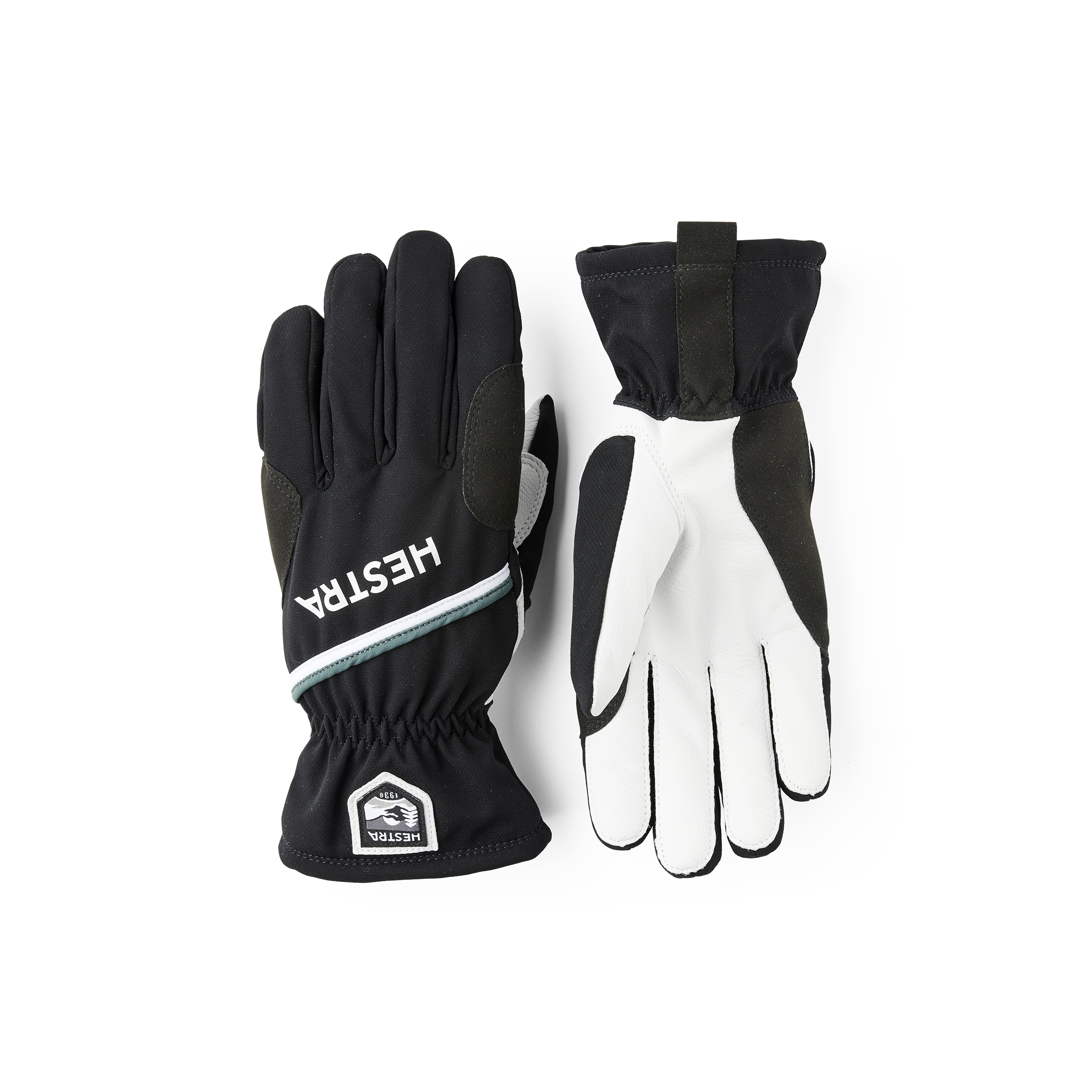 Black cross-country glove with white goat leather palm