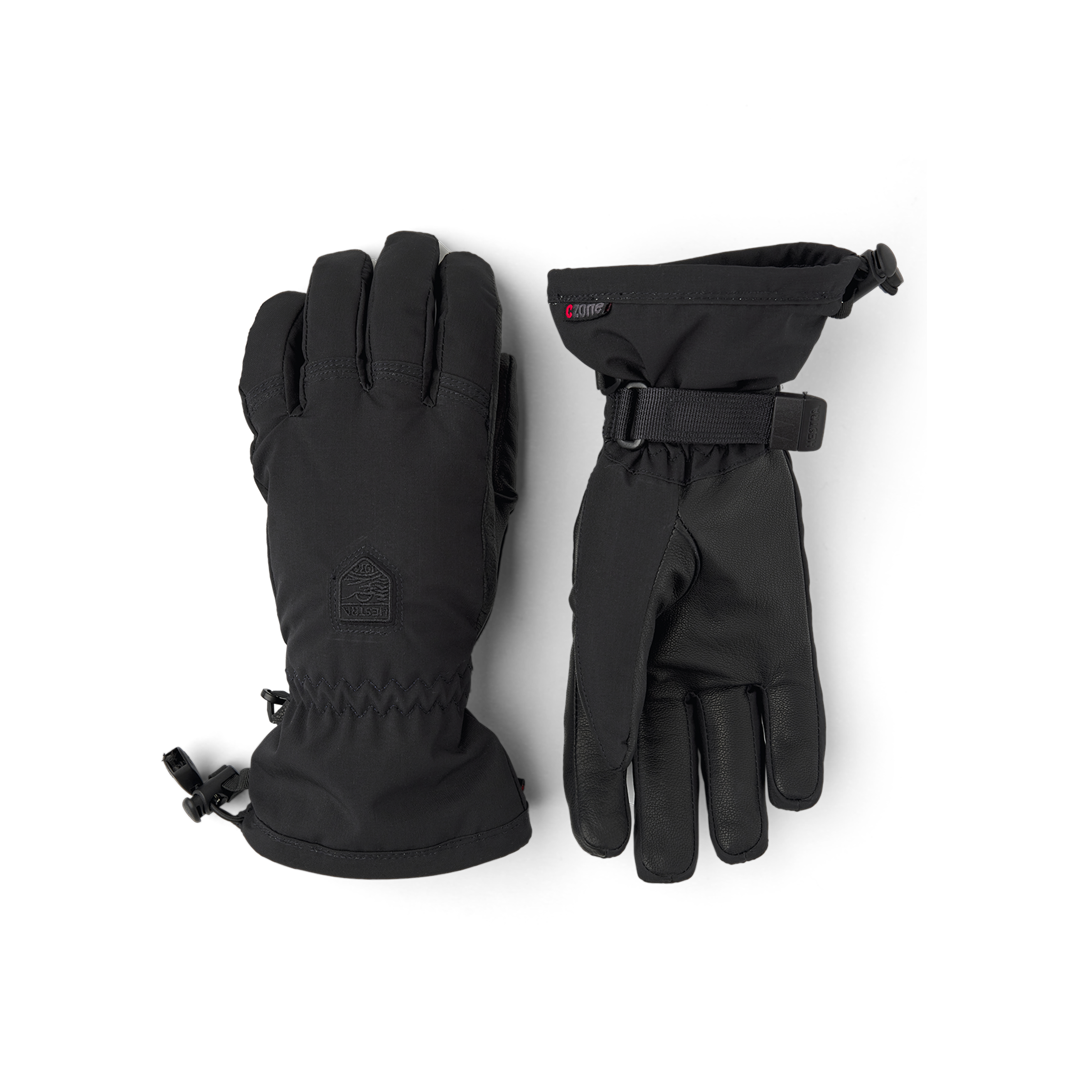 Black fabric ski glove with black hairsheep palm and wrist adjustment