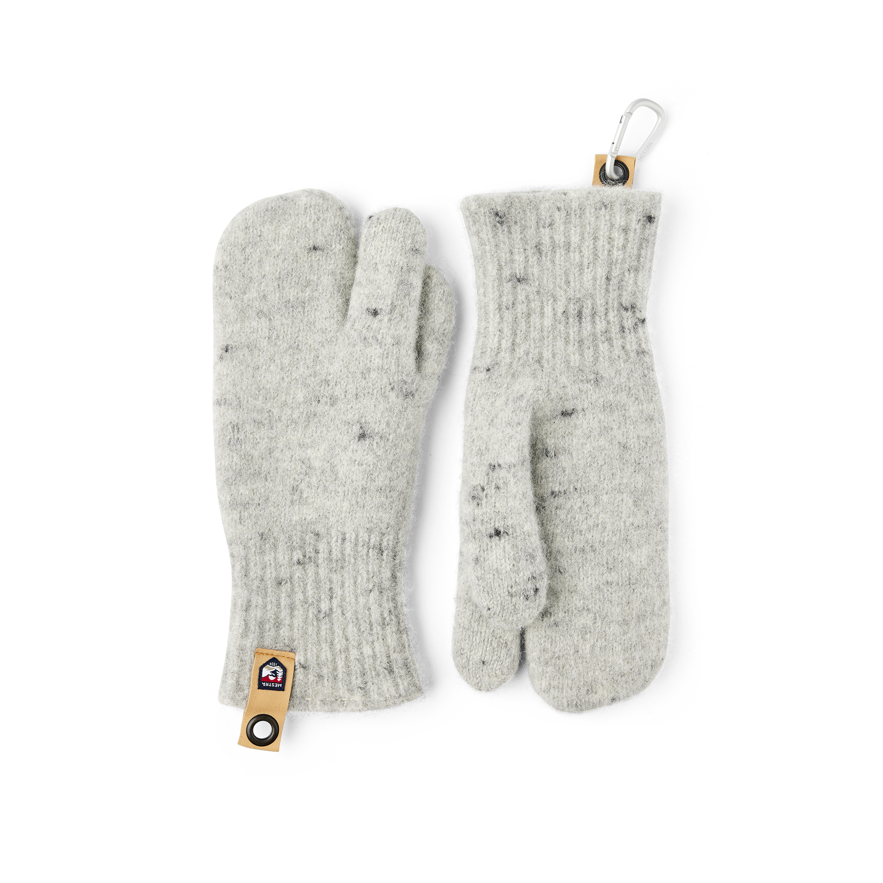 Gray knitted three finger glove in wool