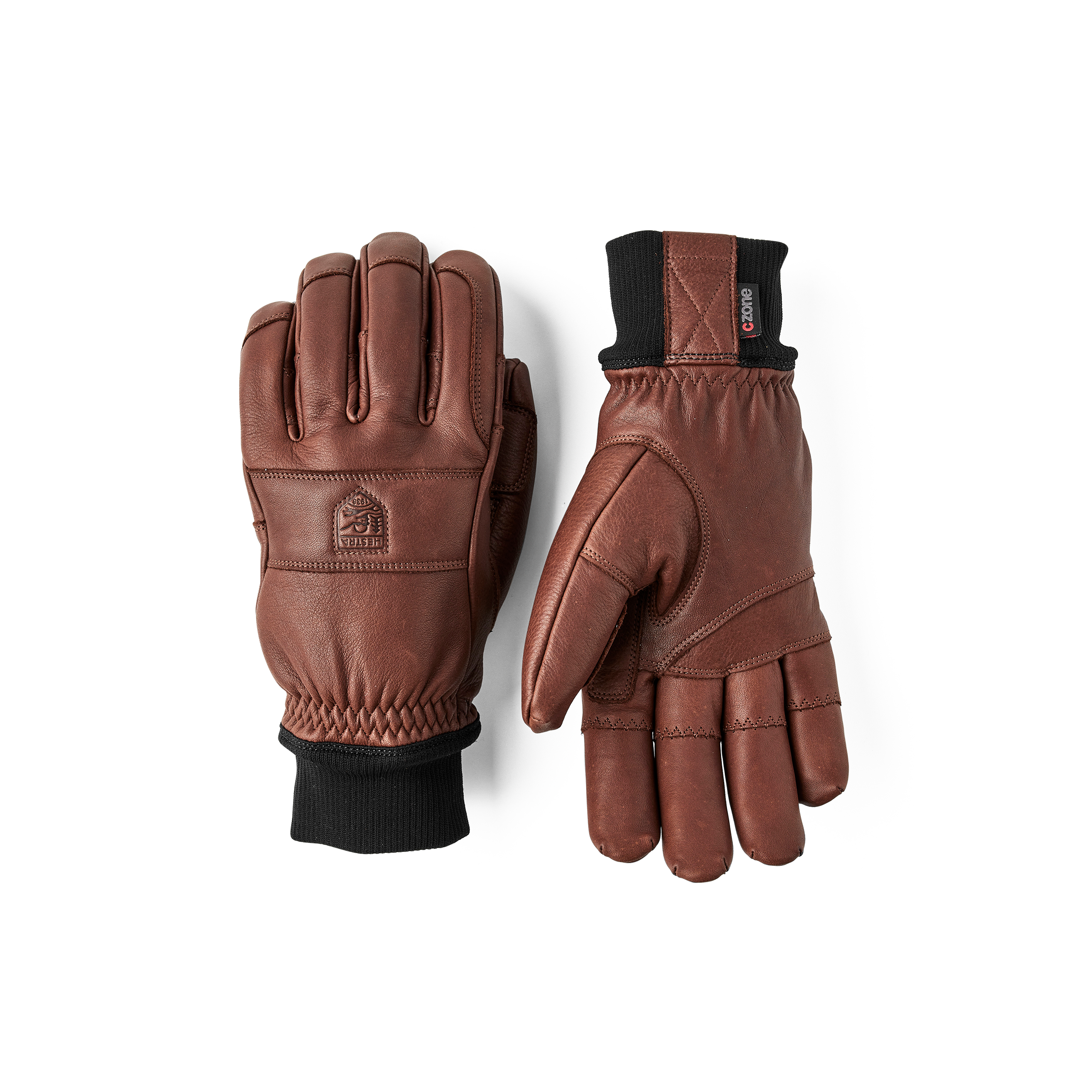 Mint green cow hide ski glove with black ribbed cuff