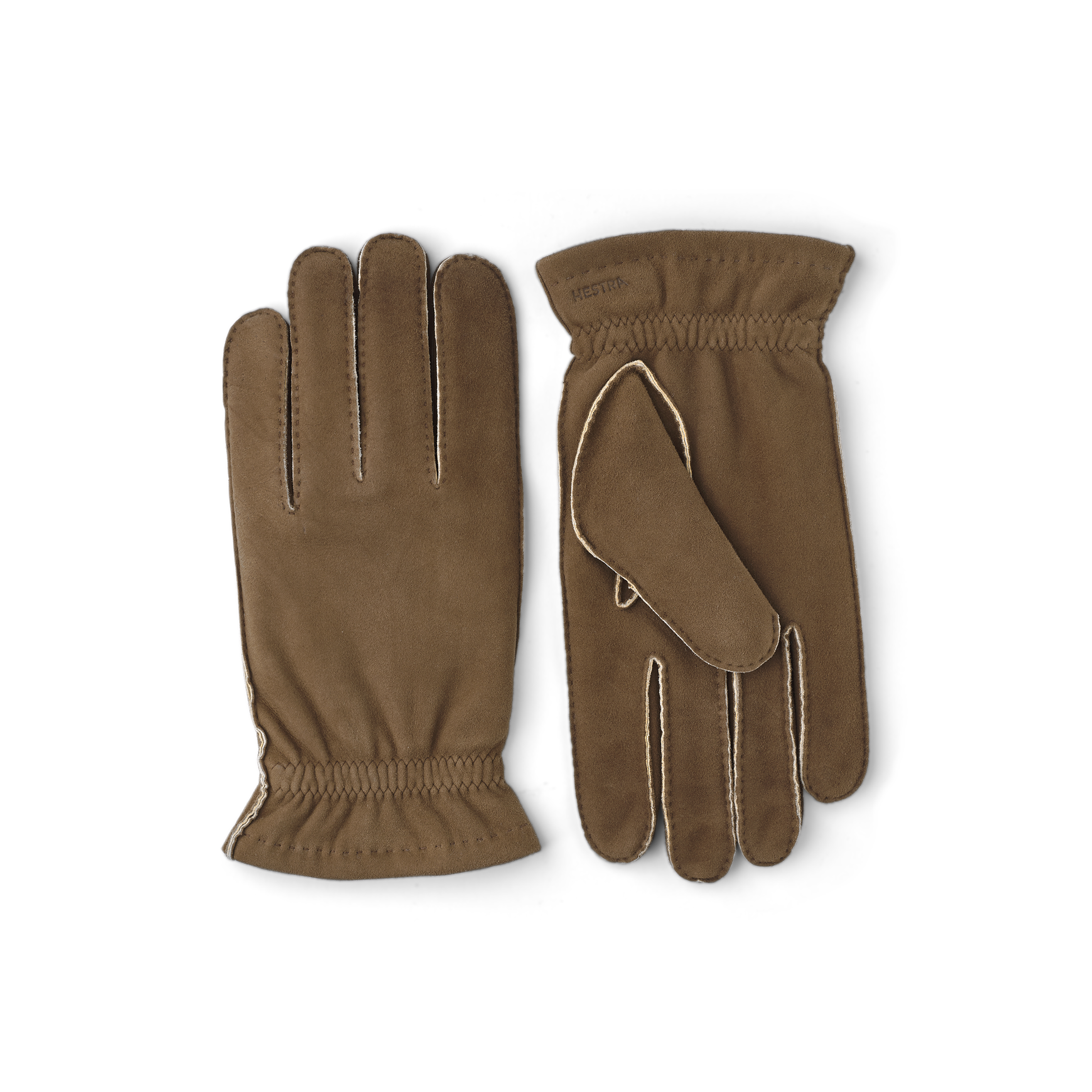 Brown suede protective glove with elasticated wrist