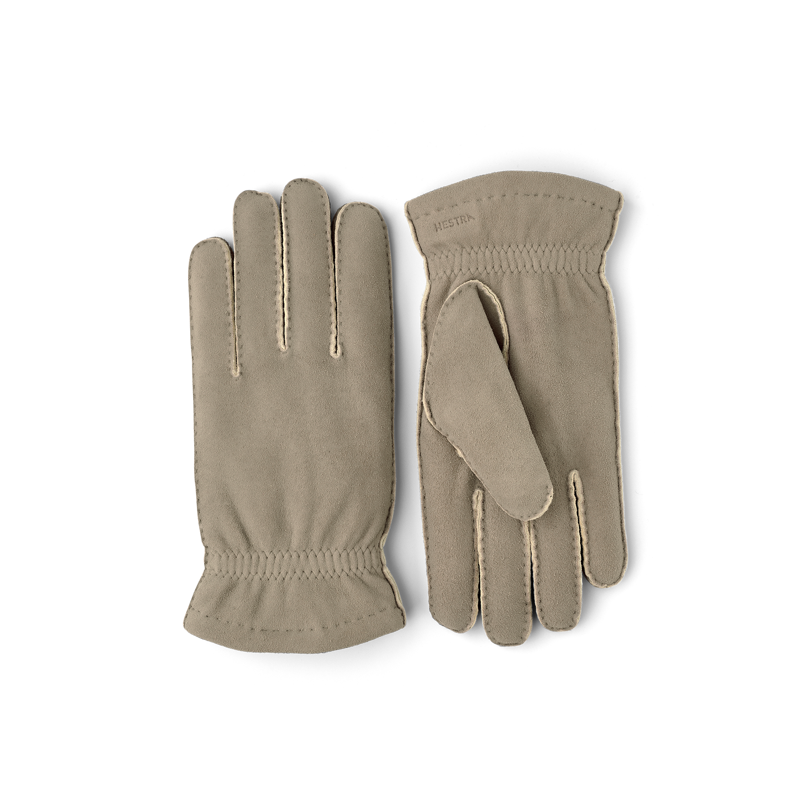 Light gray suede protective glove with elasticated wrist