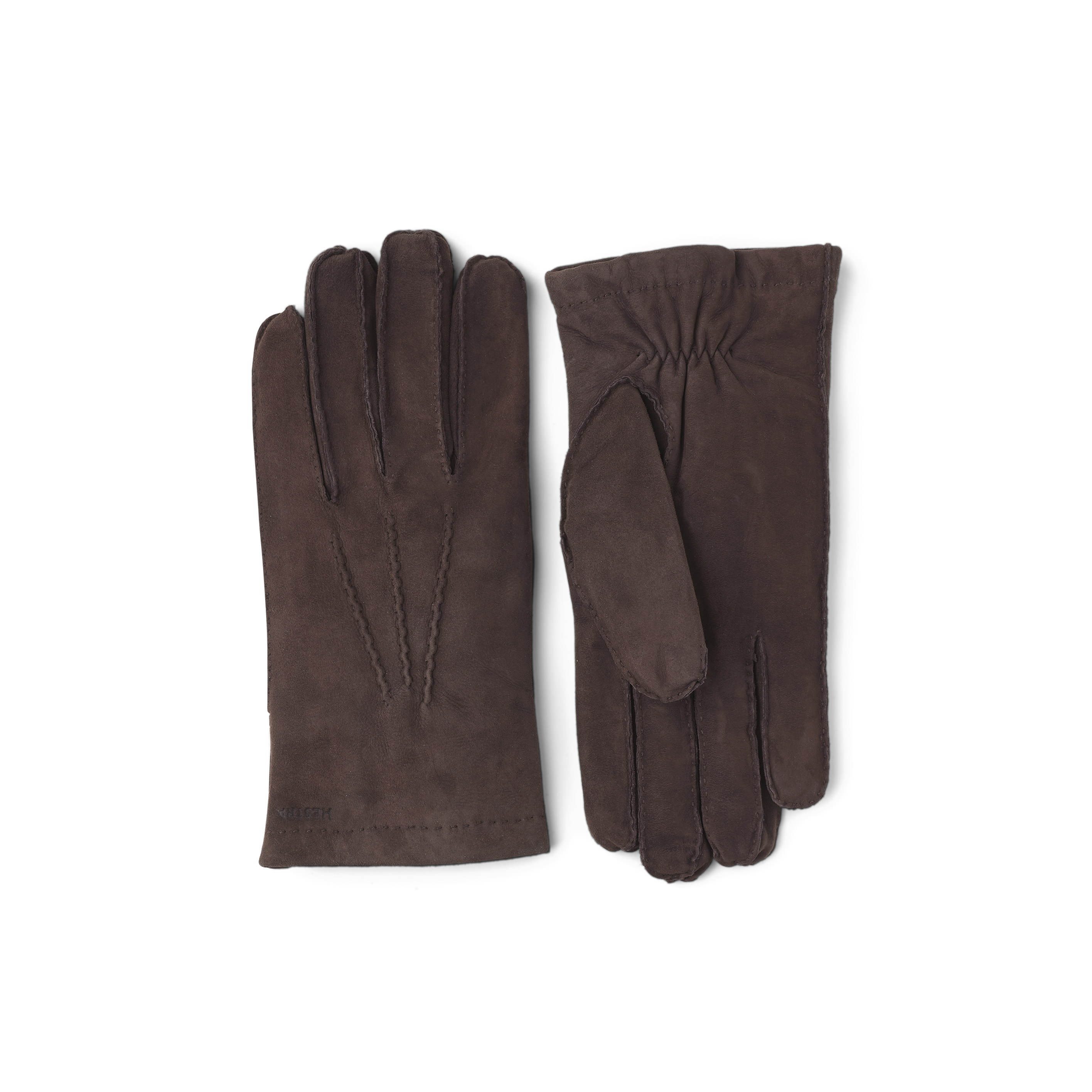 Dark brown hand-sewn suede glove