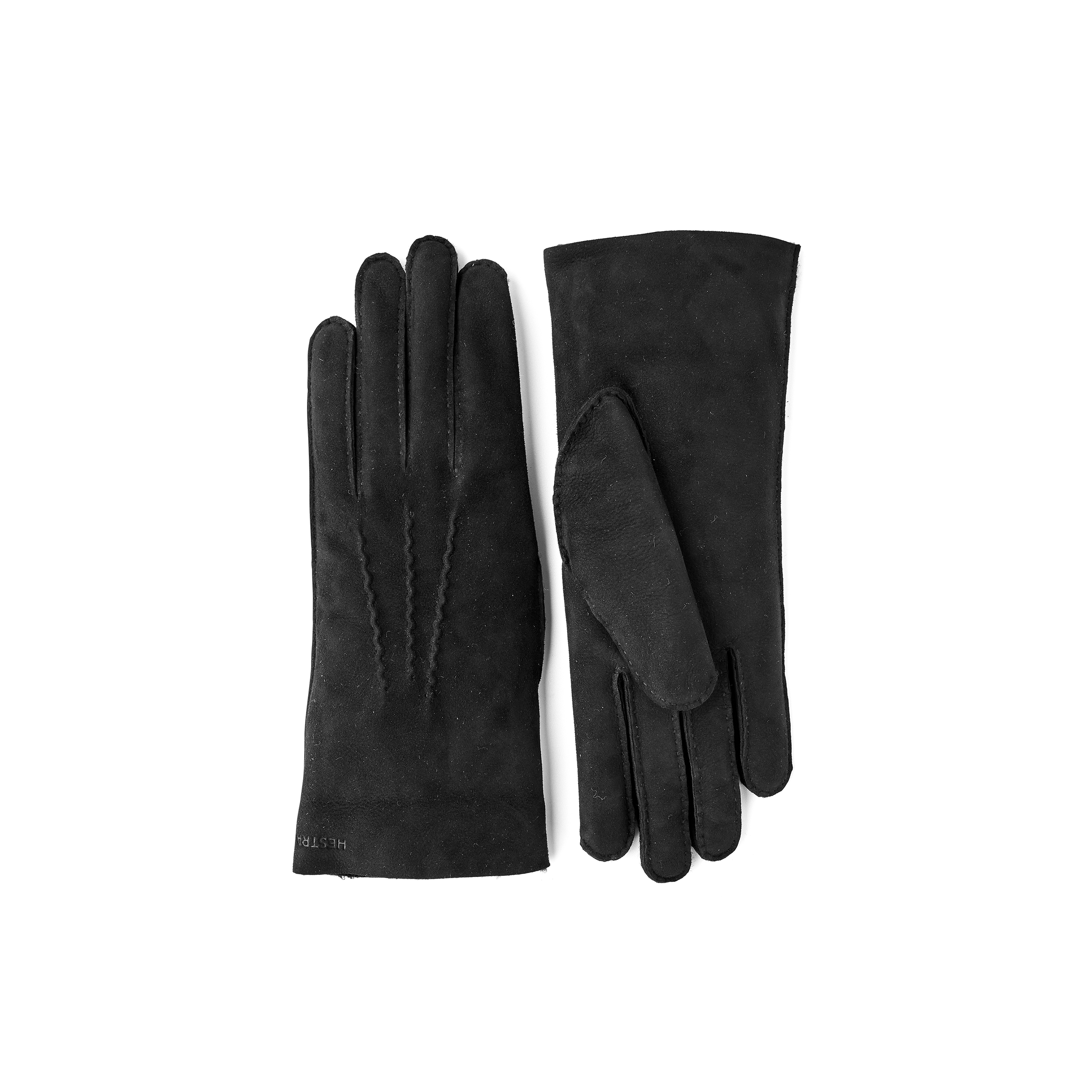 Black hand-sewn fur suede glove
