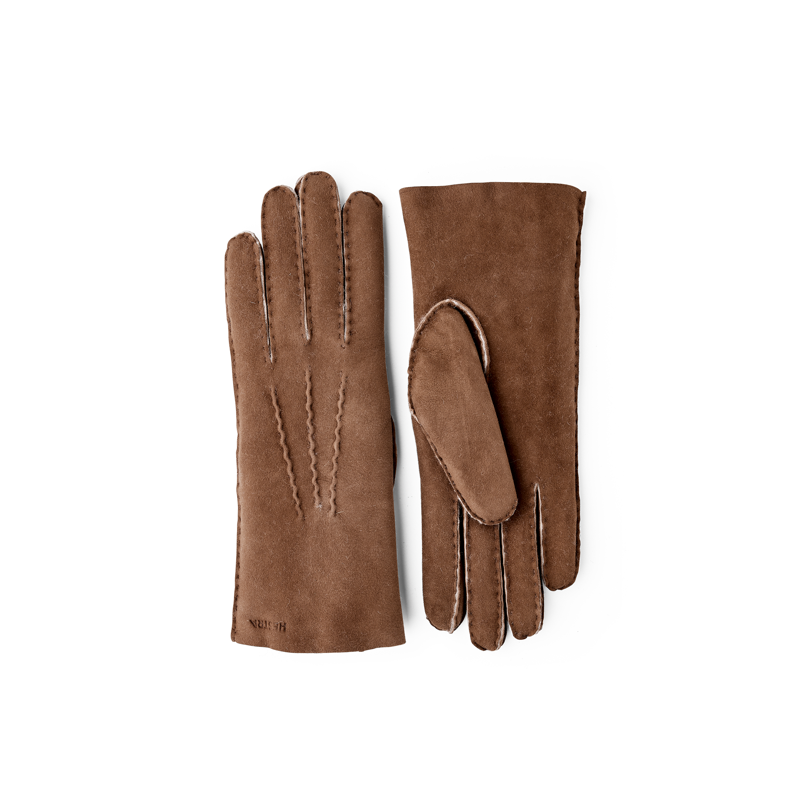 Brown hand-sewn fur suede glove