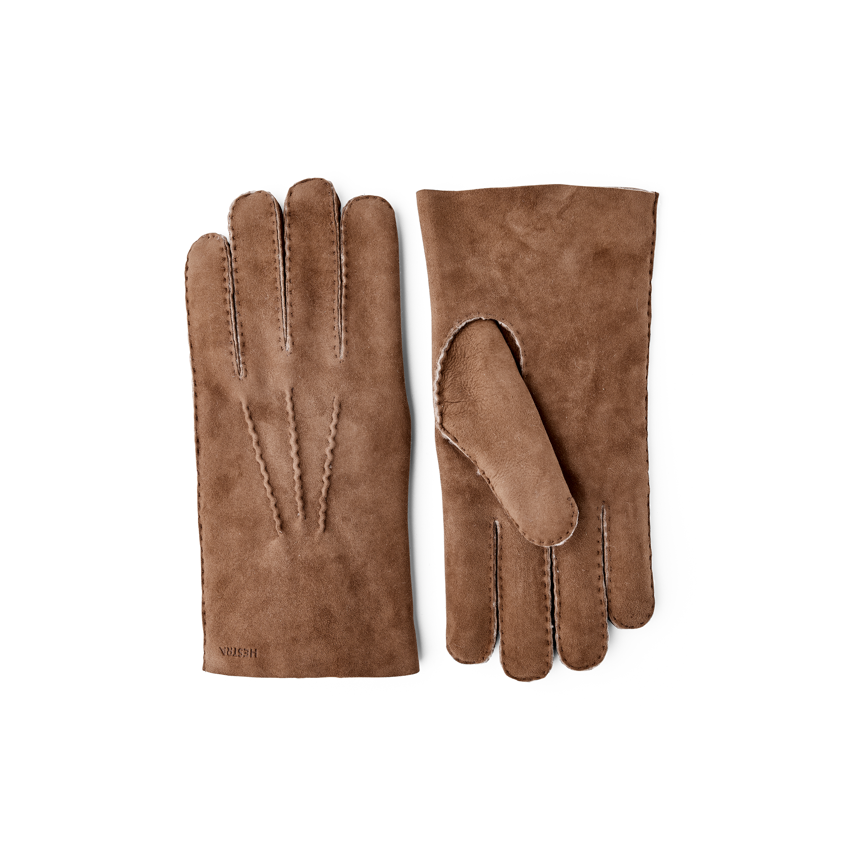 Brown hand-sewn fur suede glove