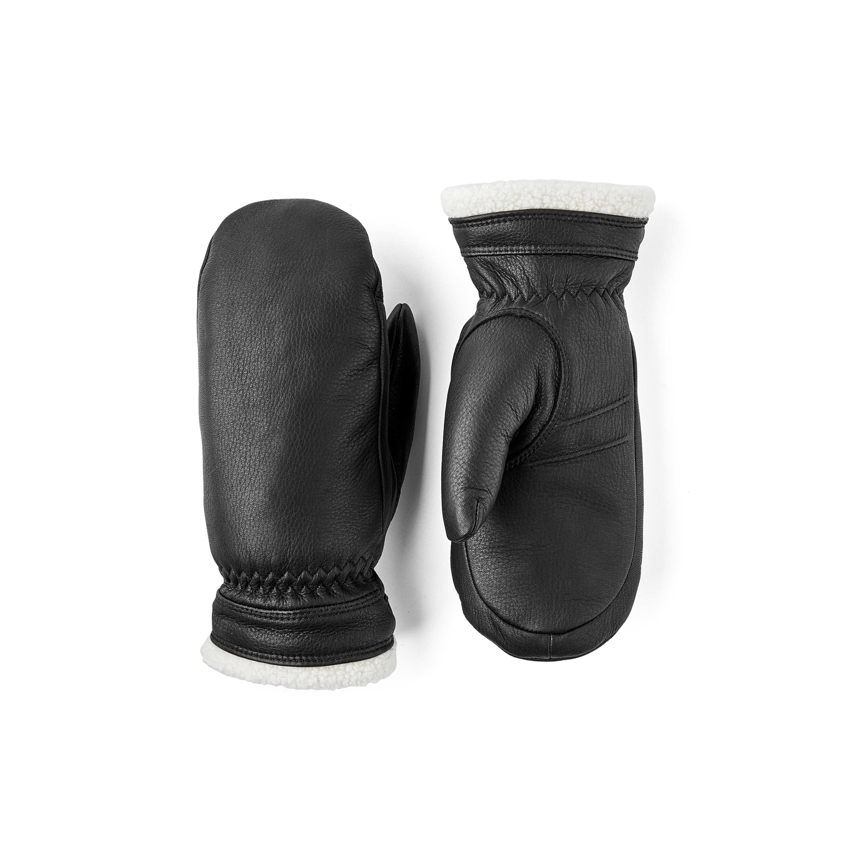 Black deerskin mitten with white trim