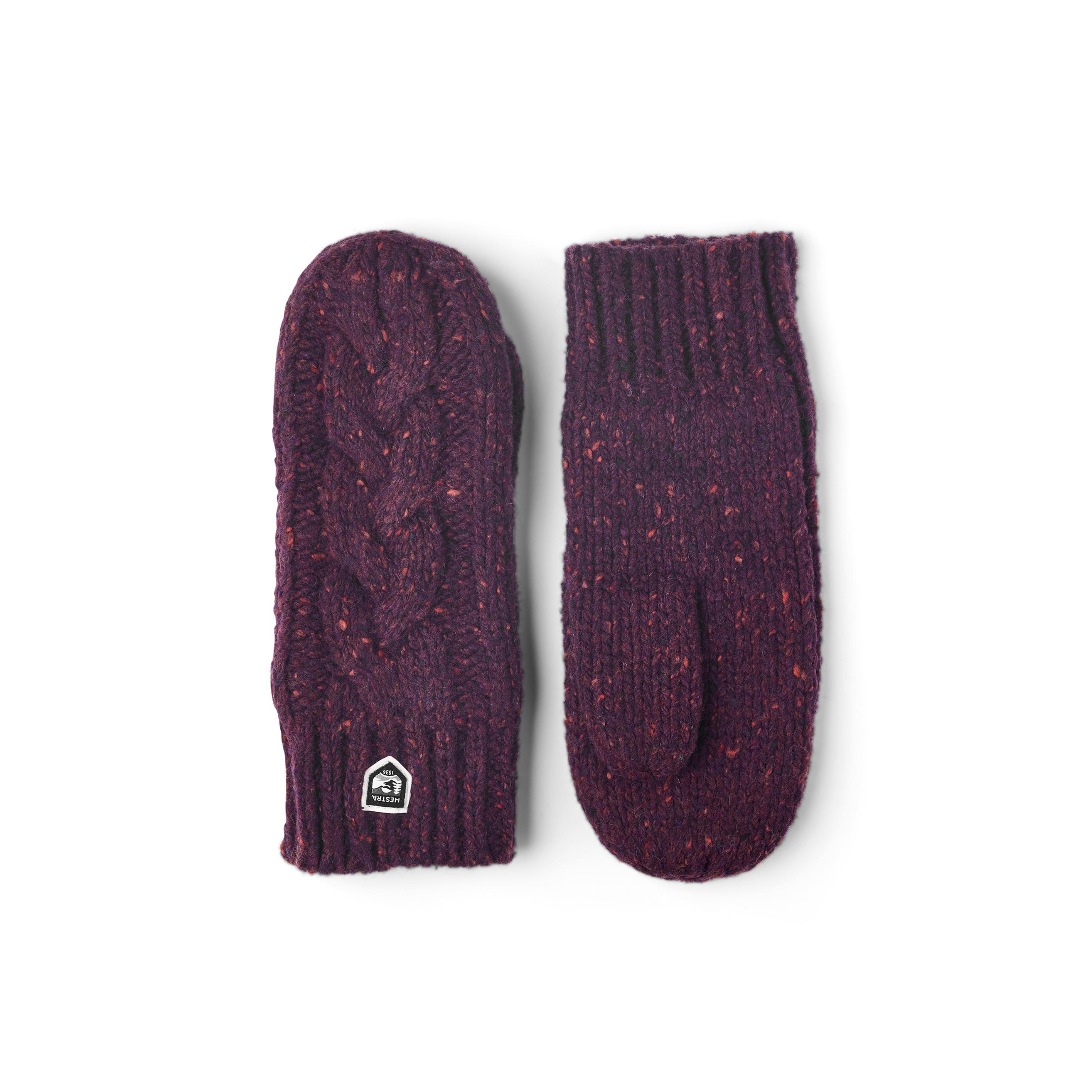 Wine red knitted mitten in mottled merino wool