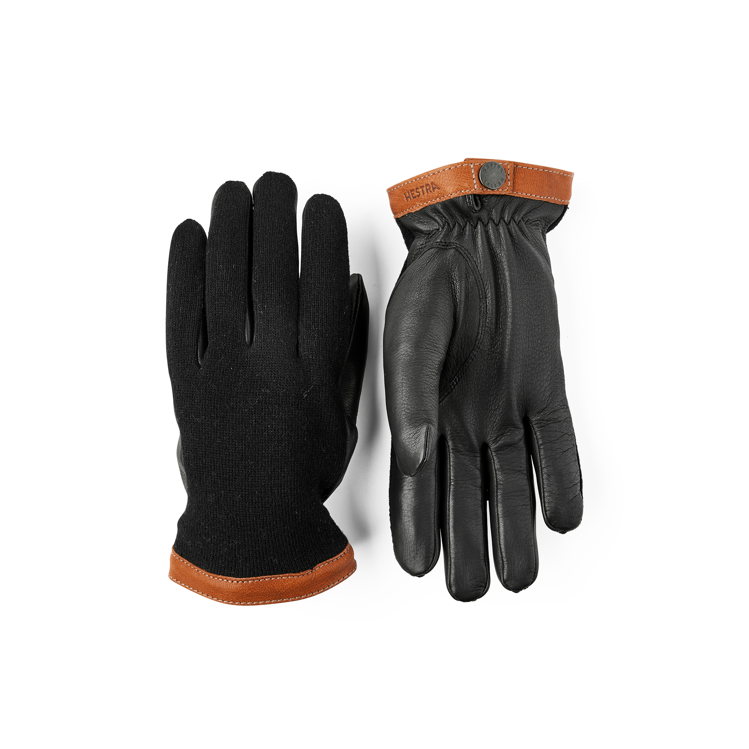 Black machine-sewn deerskin glove with wool jersey back