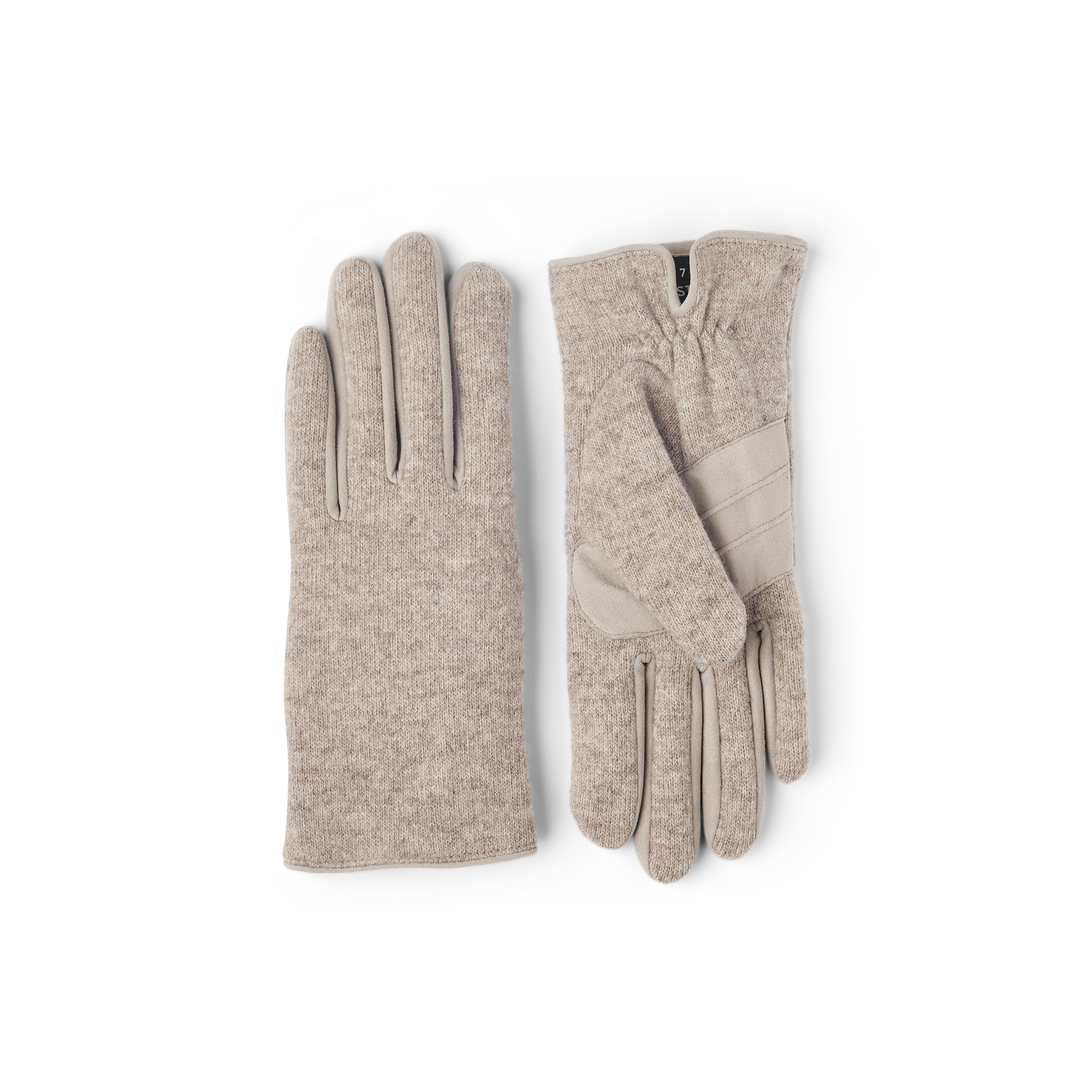 Beige wool jersey glove with suede details