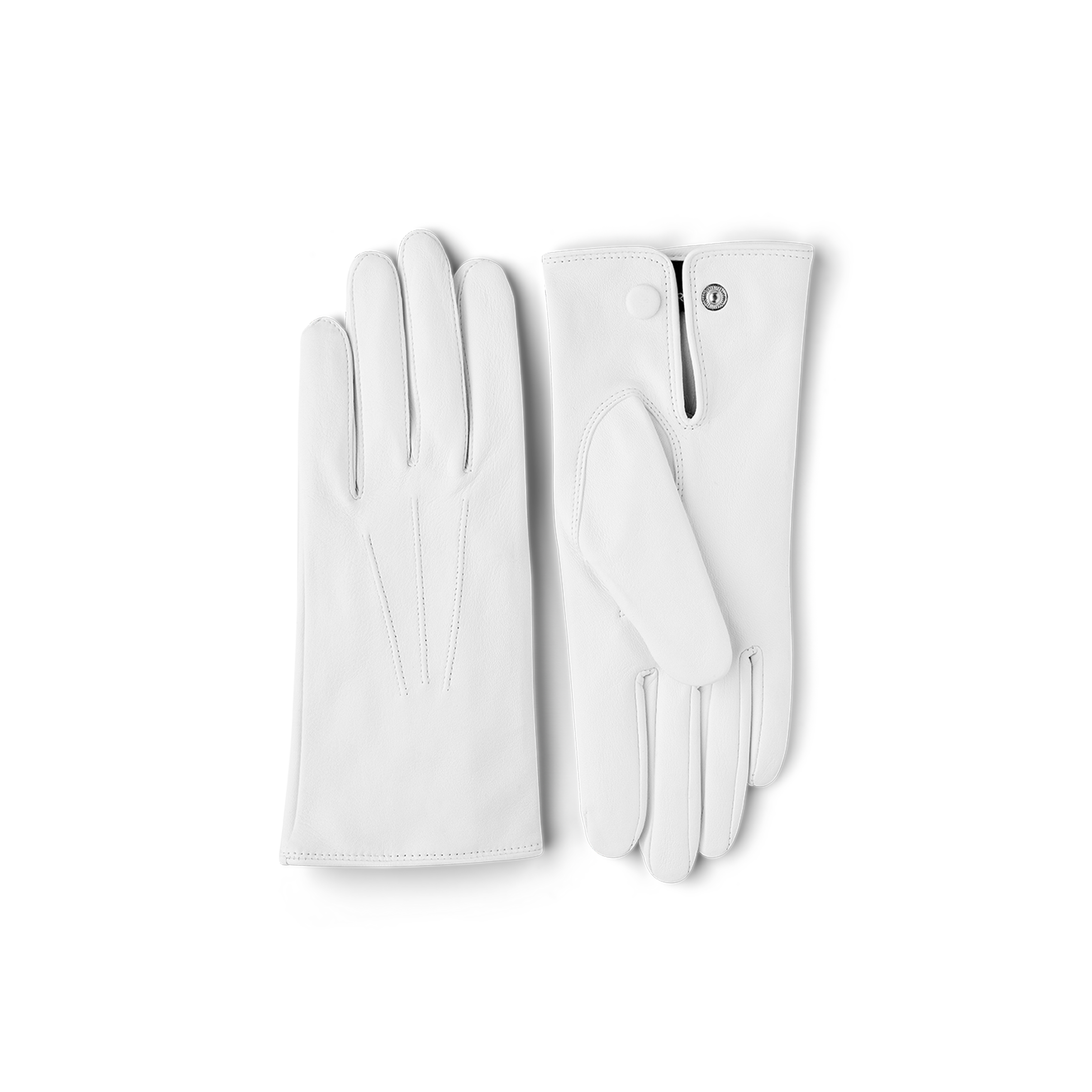 White machine-sewn leather glove with button