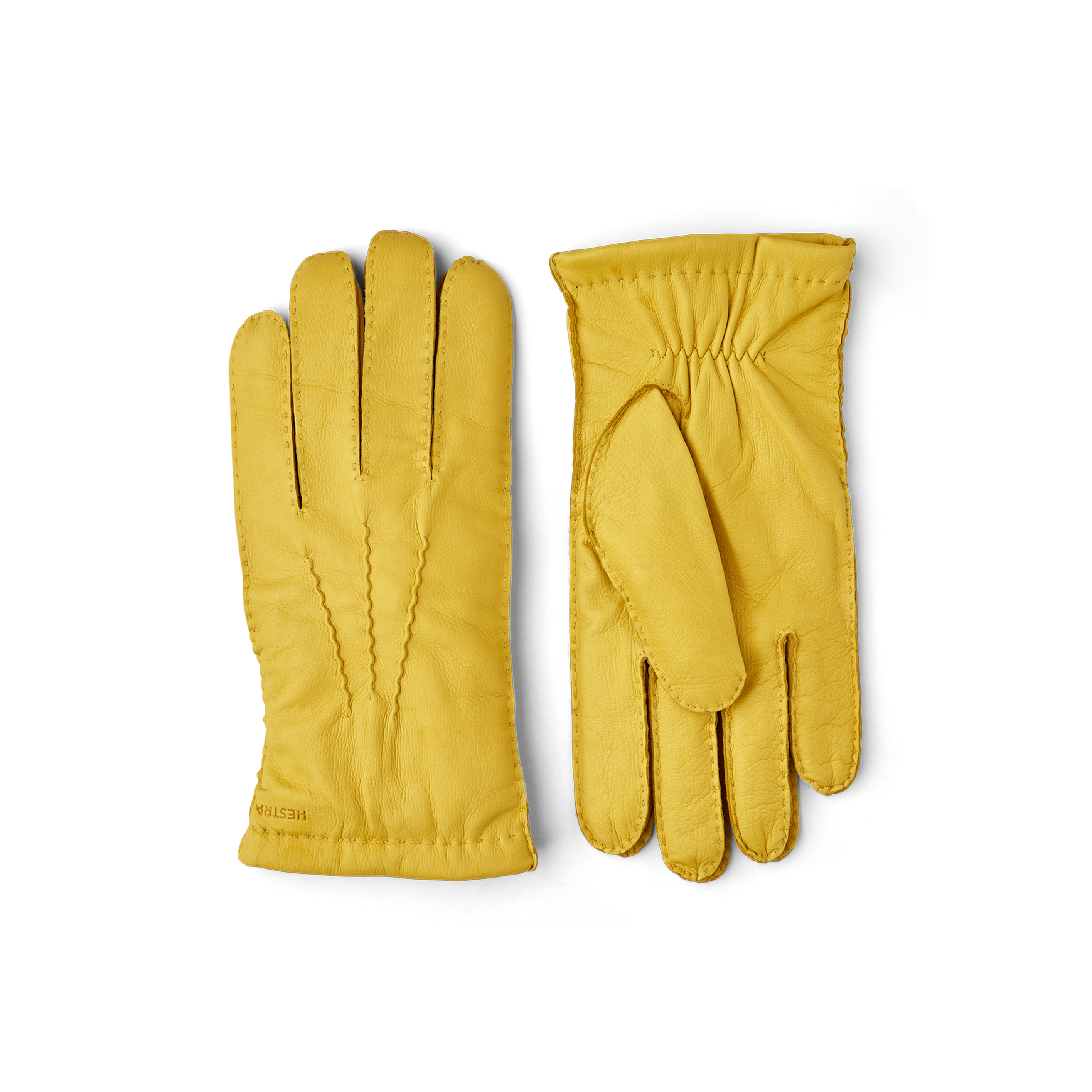 Yellow hand-sewn deerskin glove