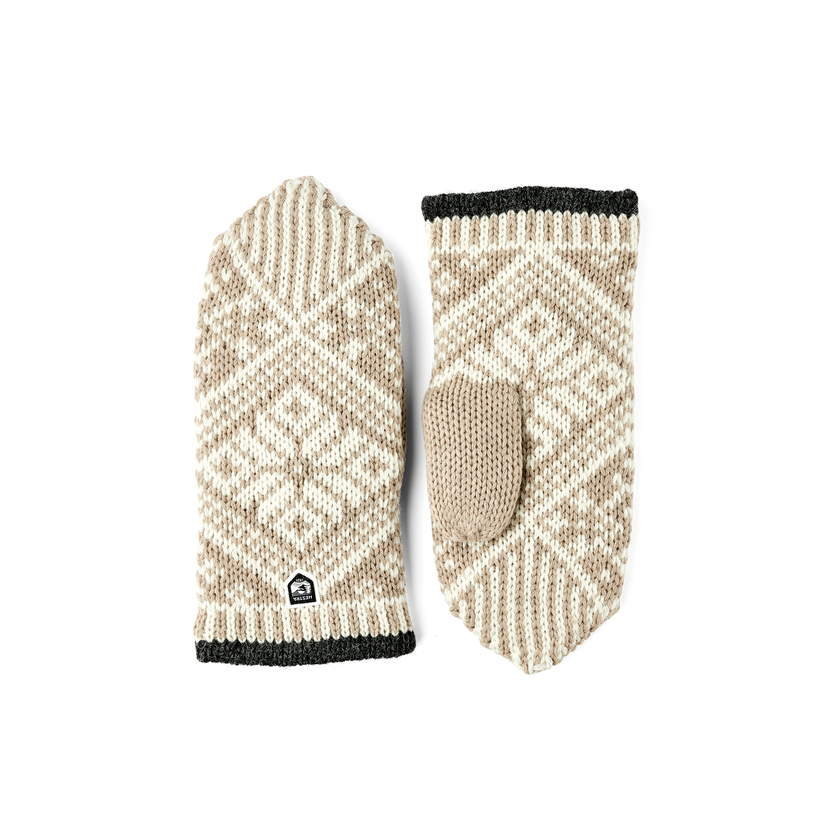 Beige and white knitted mitten in Shetland wool