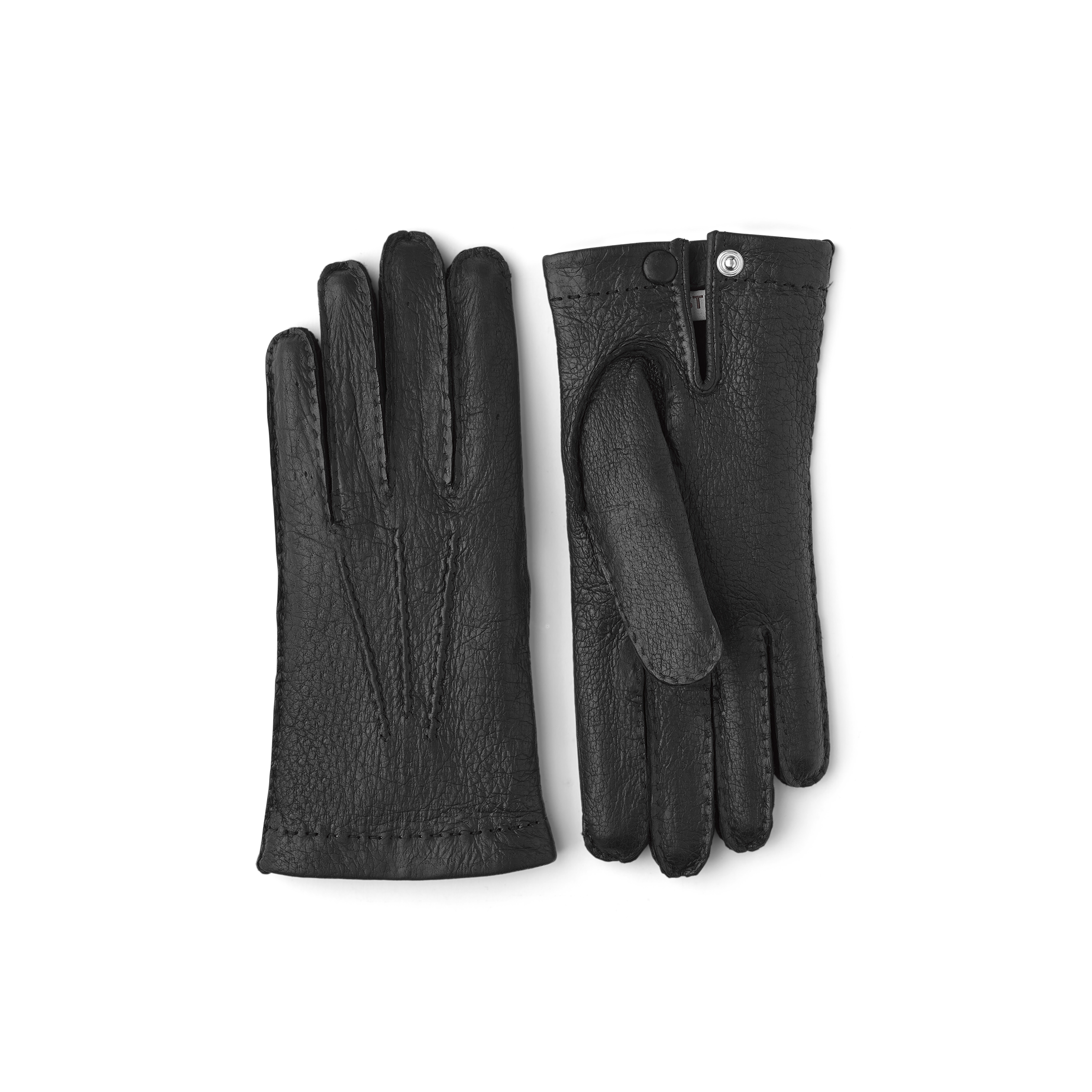 Black hand-sewn peccary leather glove with button