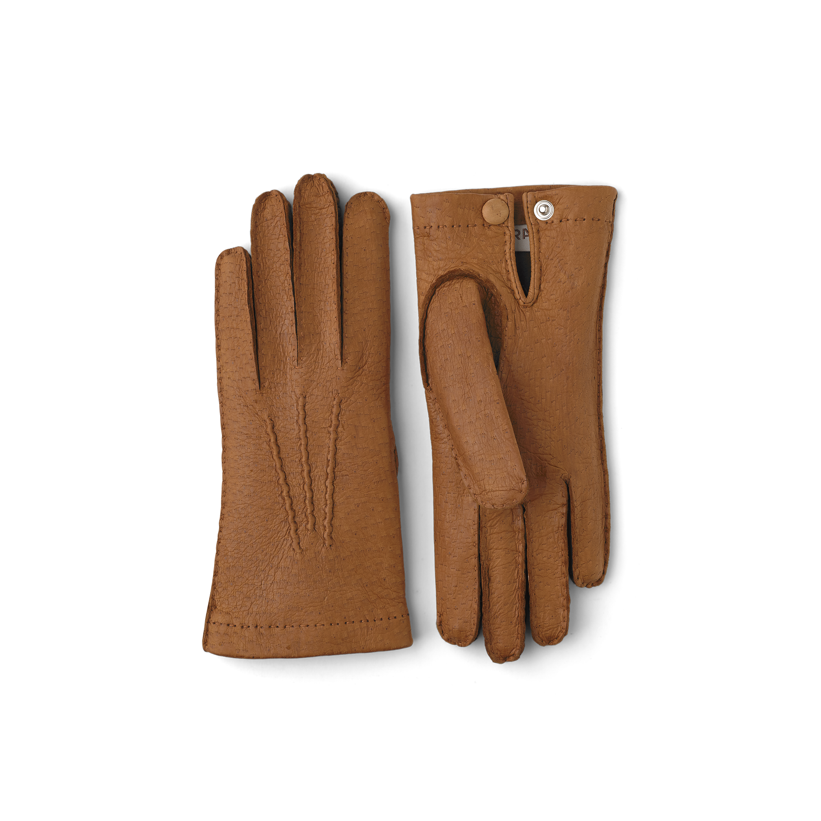 Light brown hand-sewn peccary leather glove with button