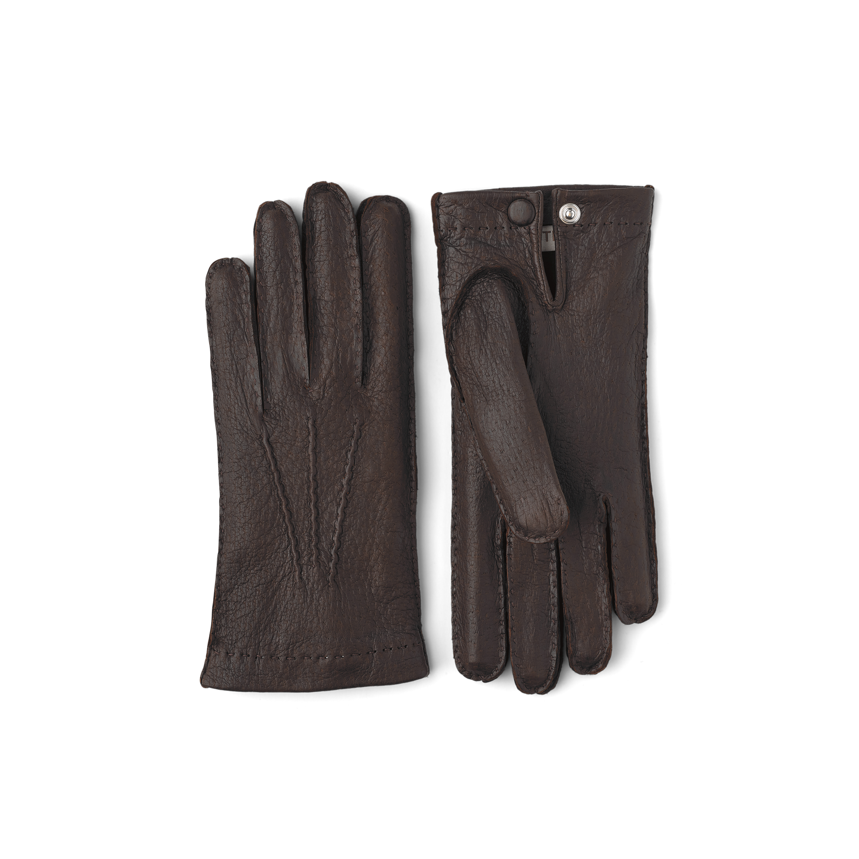 Brown hand-sewn peccary leather glove with button