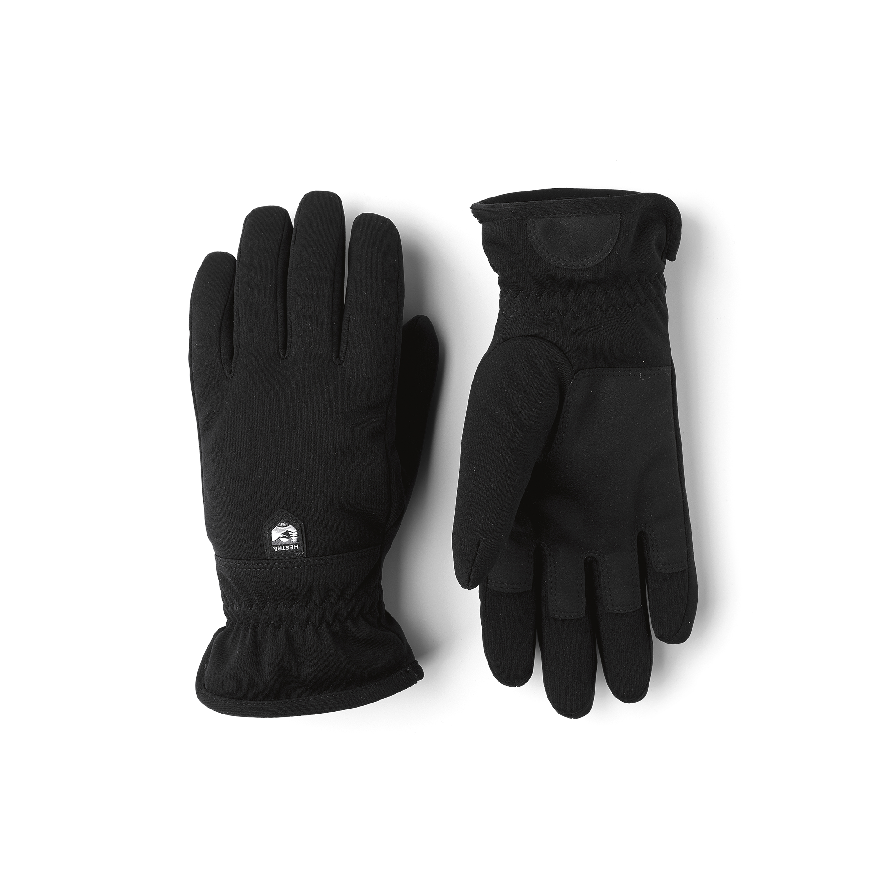 Black machine-sewn fabric glove with elasticated wrist