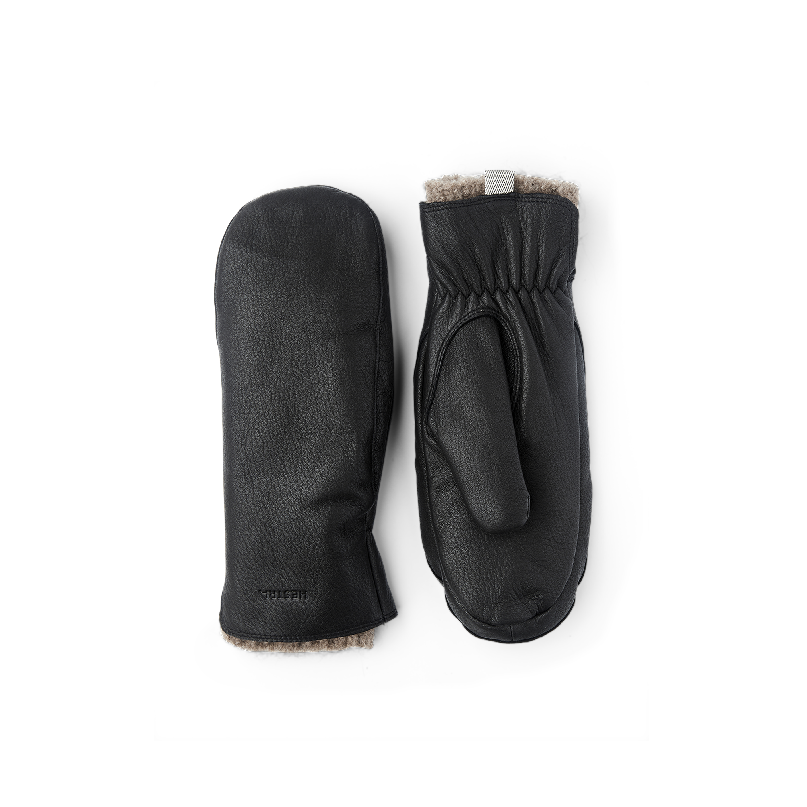Black deerskin mitten with extended wool lining