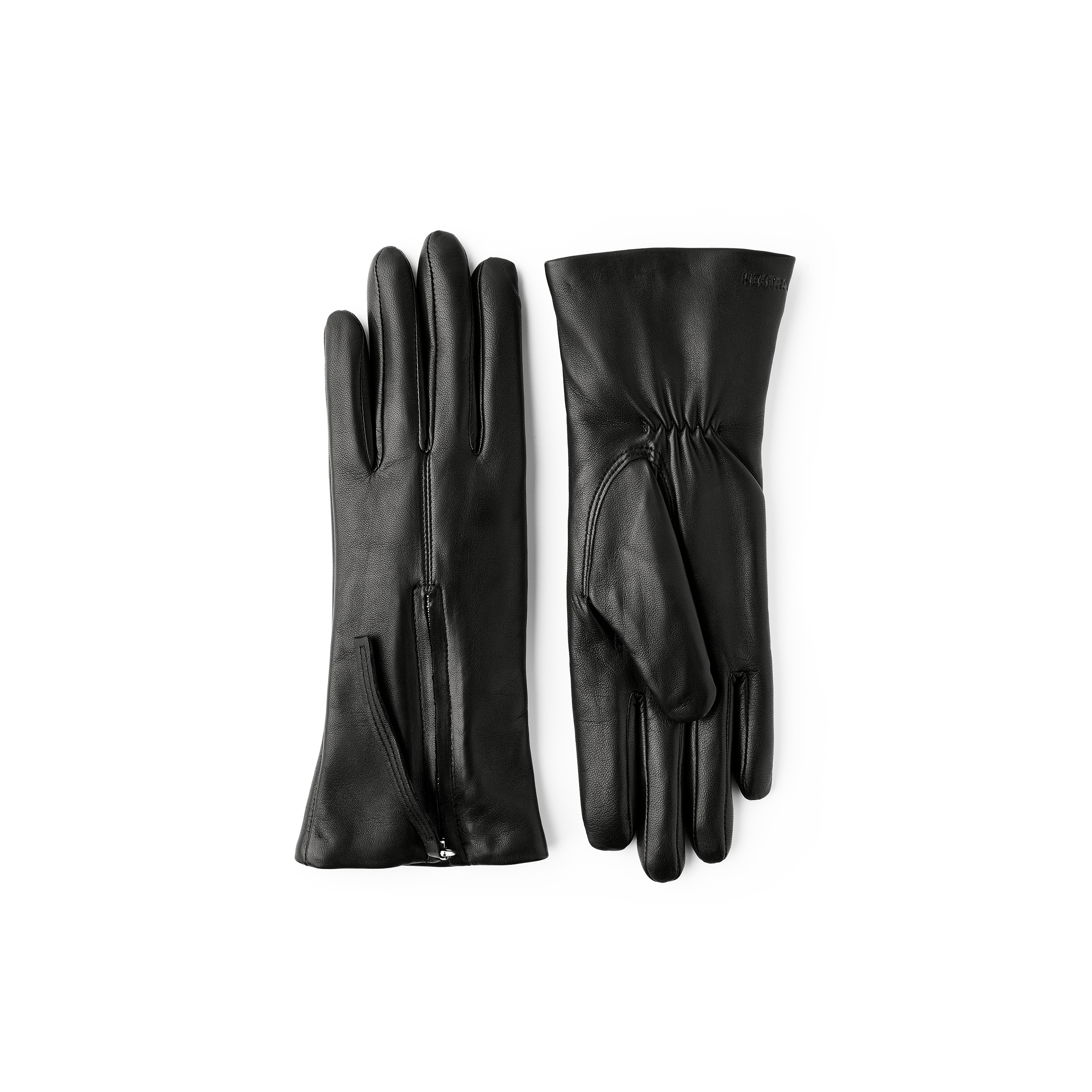 Black machine-sewn hairsheep leather glove with zip