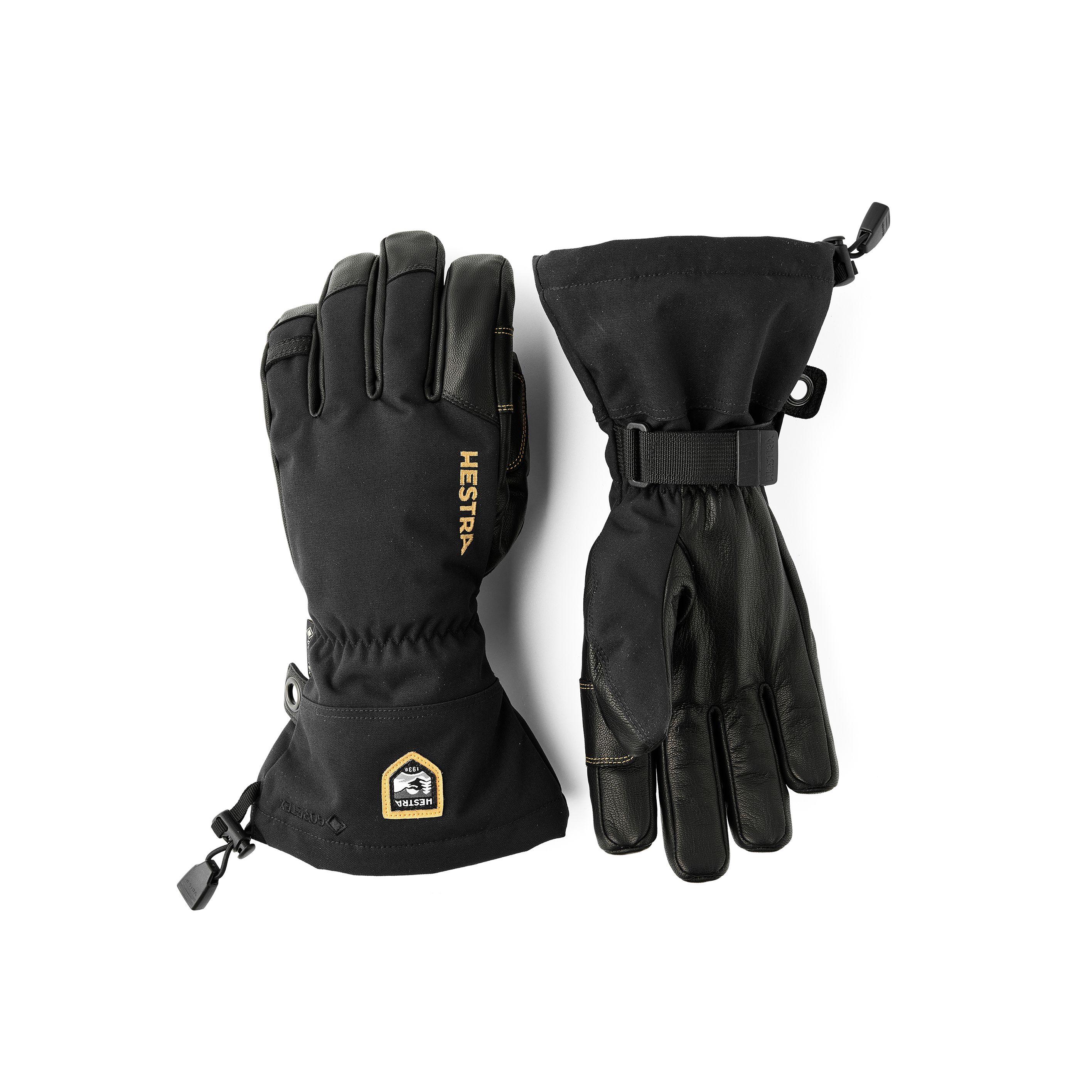 Black ski glove with goat leather palm and wrist adjustment