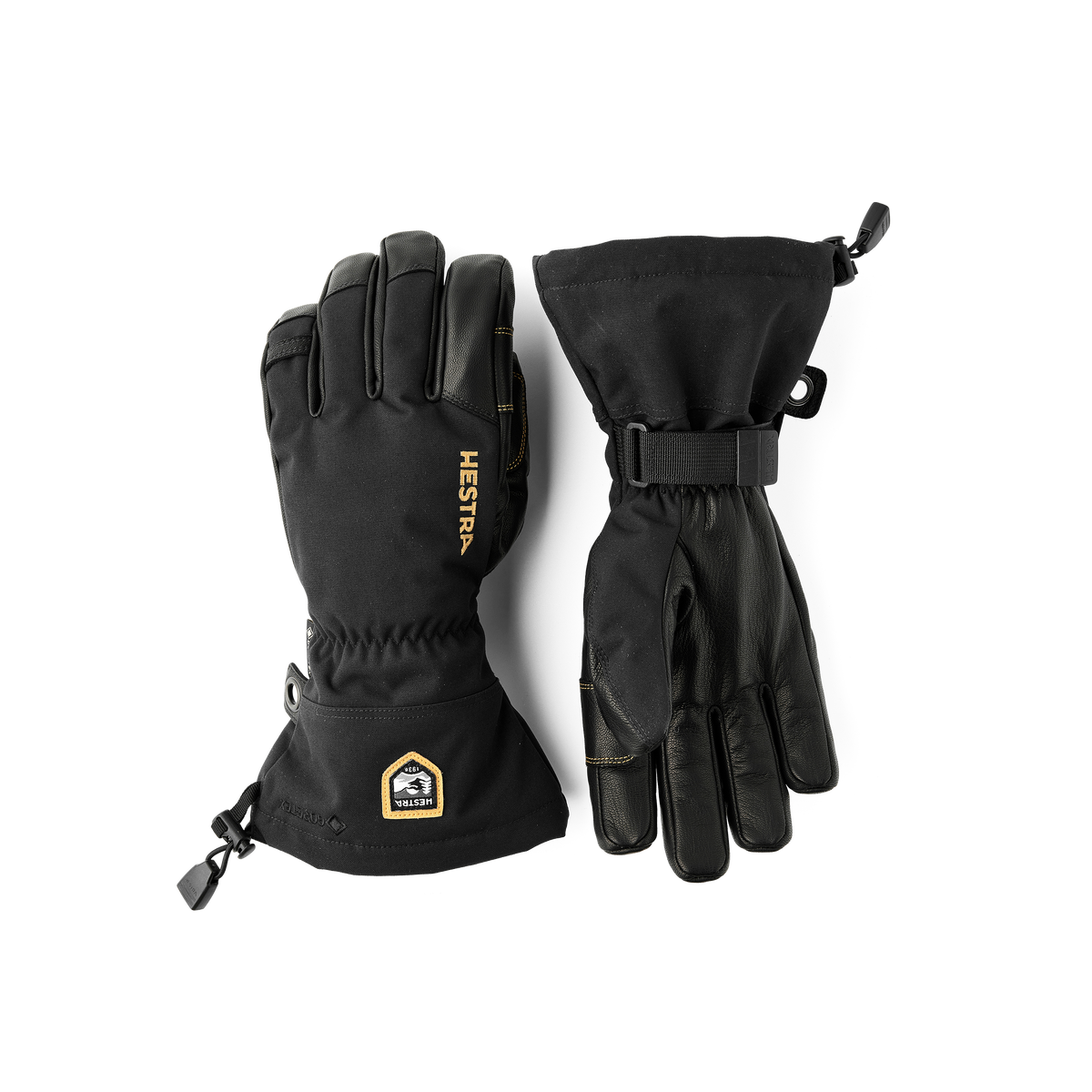 Black ski glove with goat leather palm and wrist adjustment