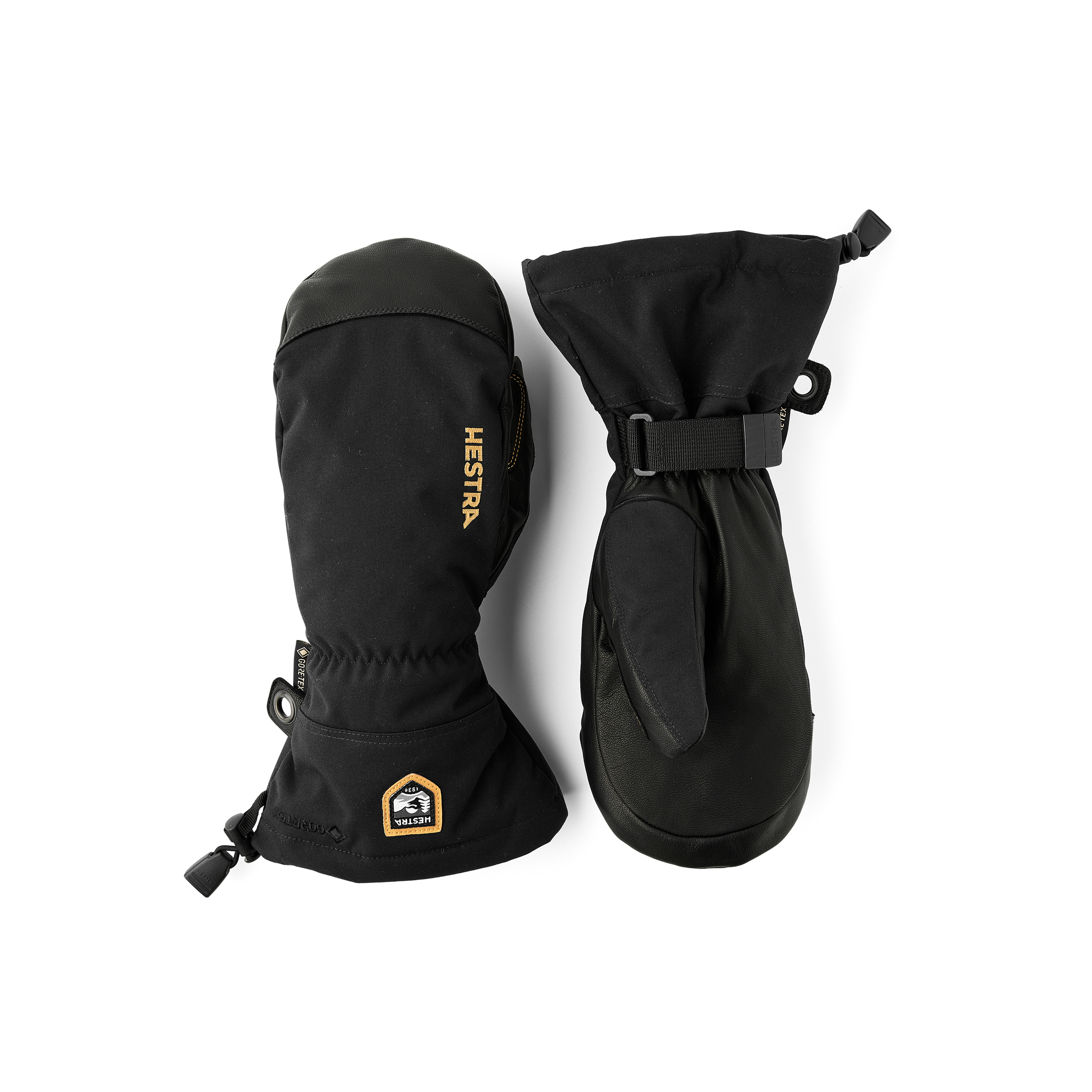 Black mitten with goat leather palm and wrist adjustment