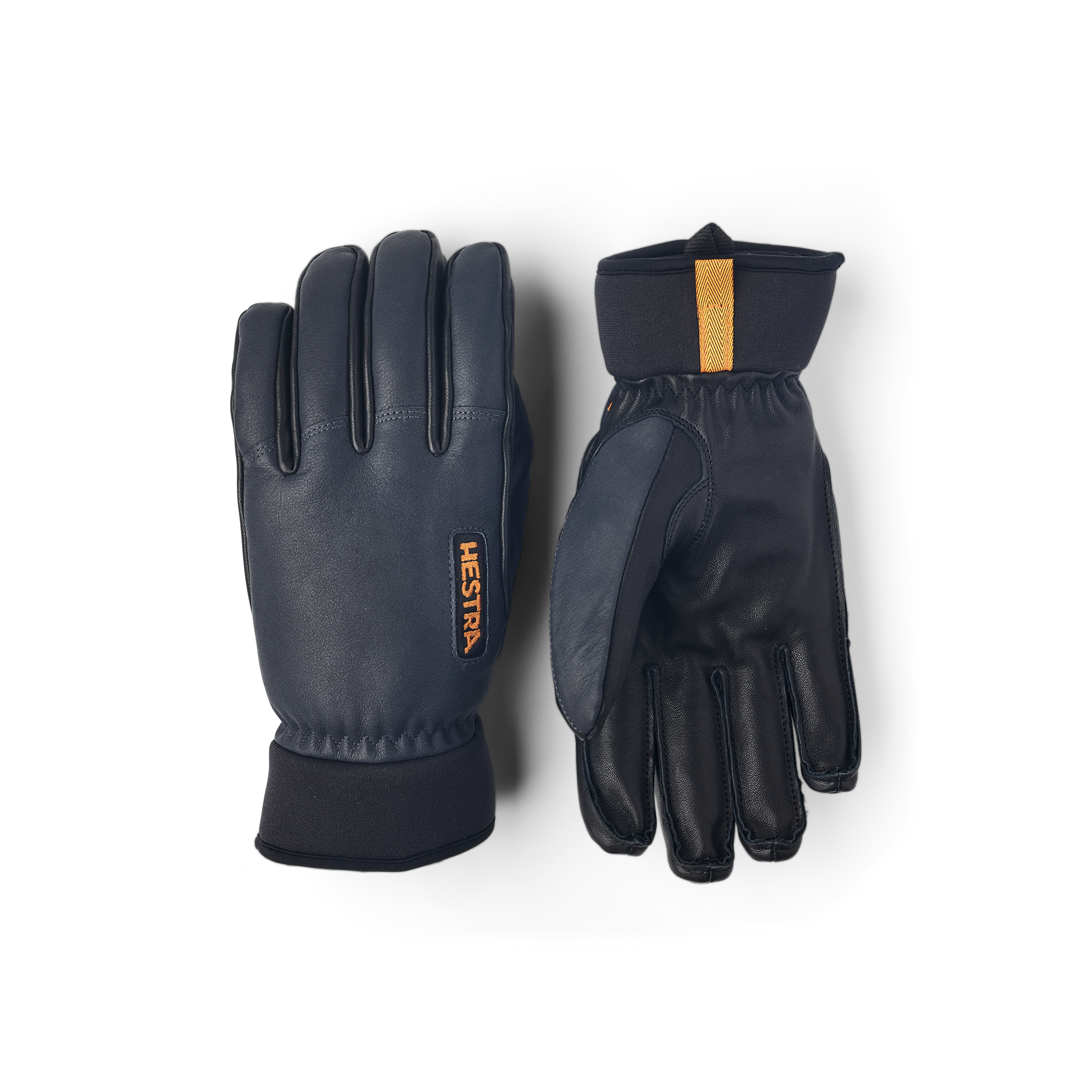 Dark gray goat leather and cow hide ski glove with black palm