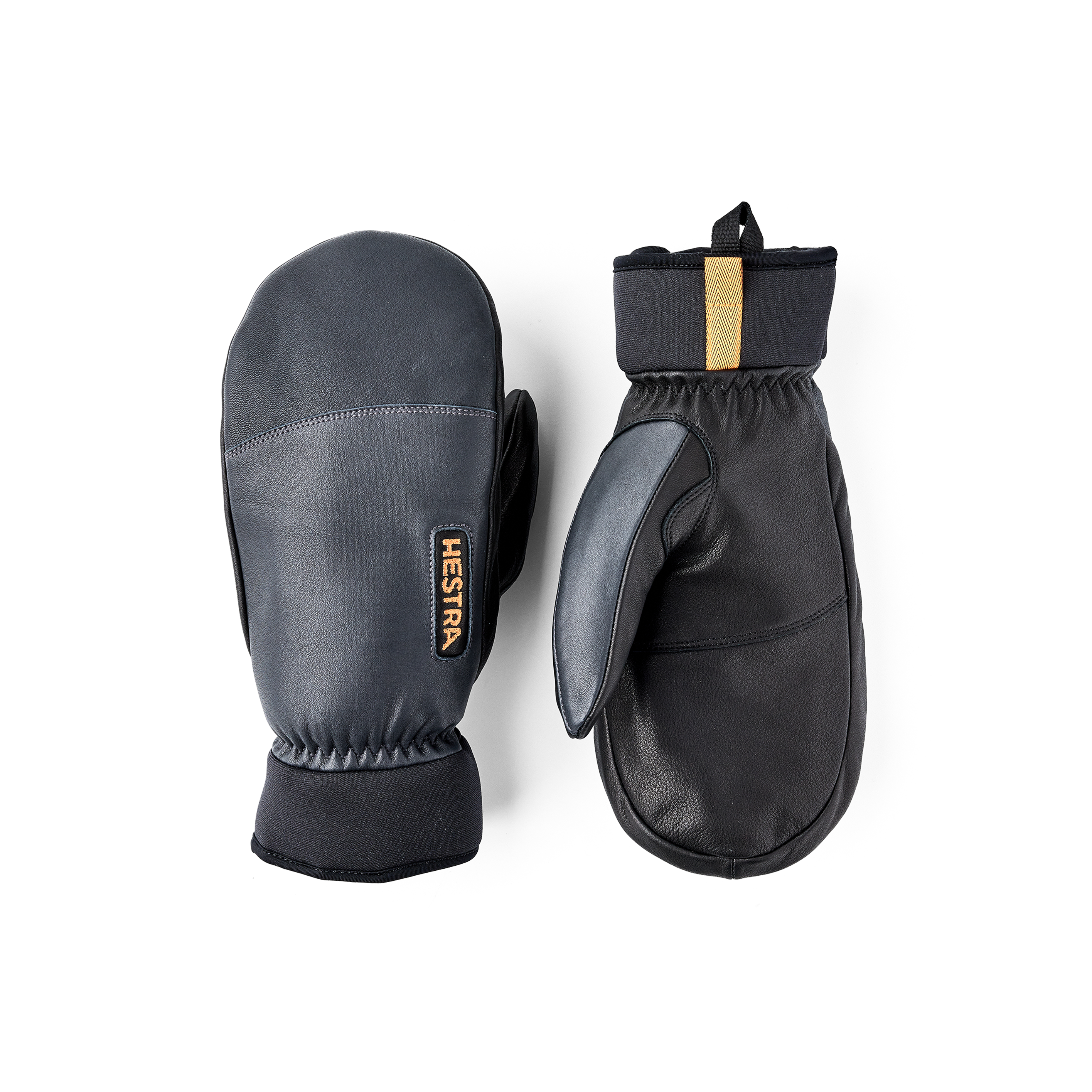 Gray goat leather and cow hide mitten with black palm