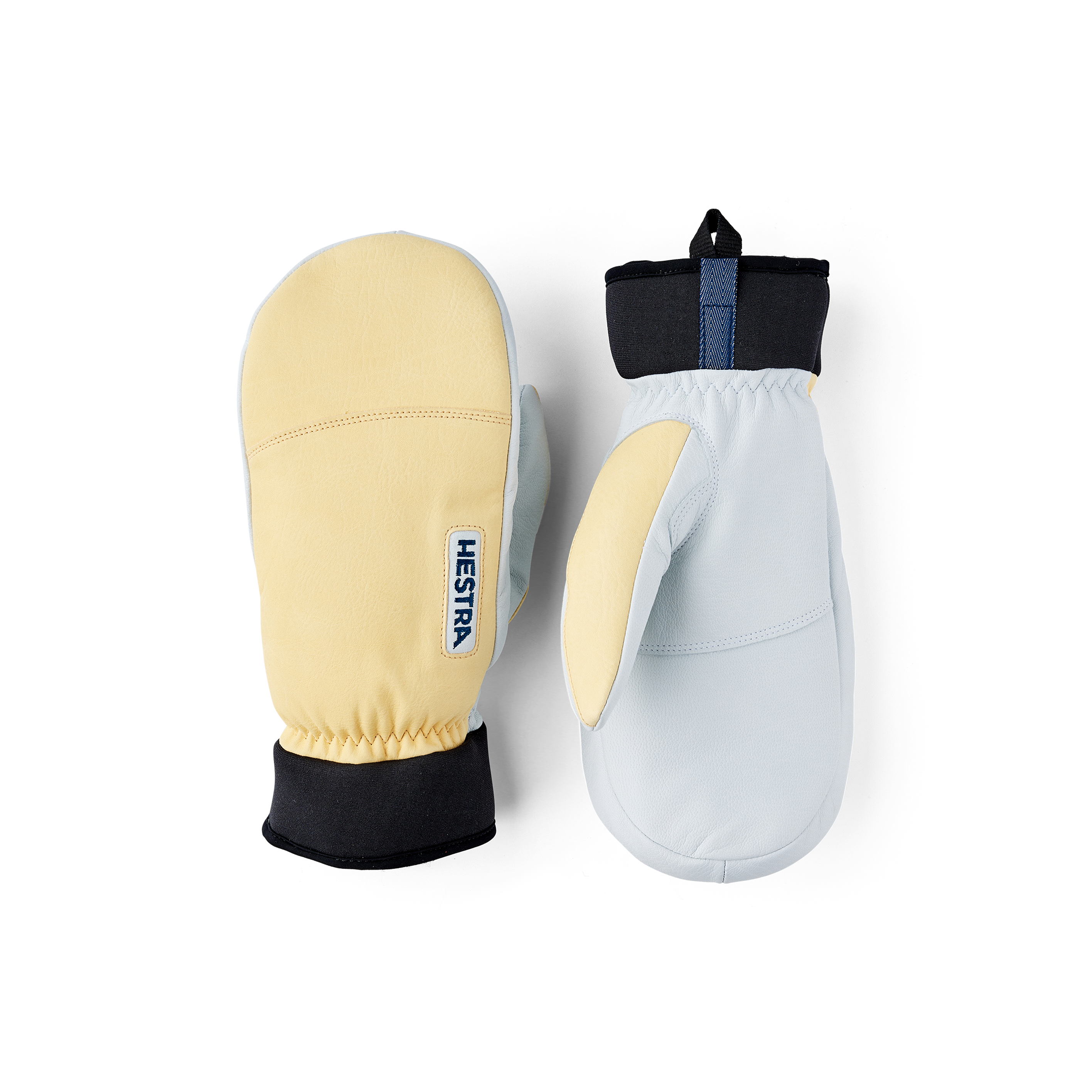 Light yellow goat leather and cow hide mitten with white palm