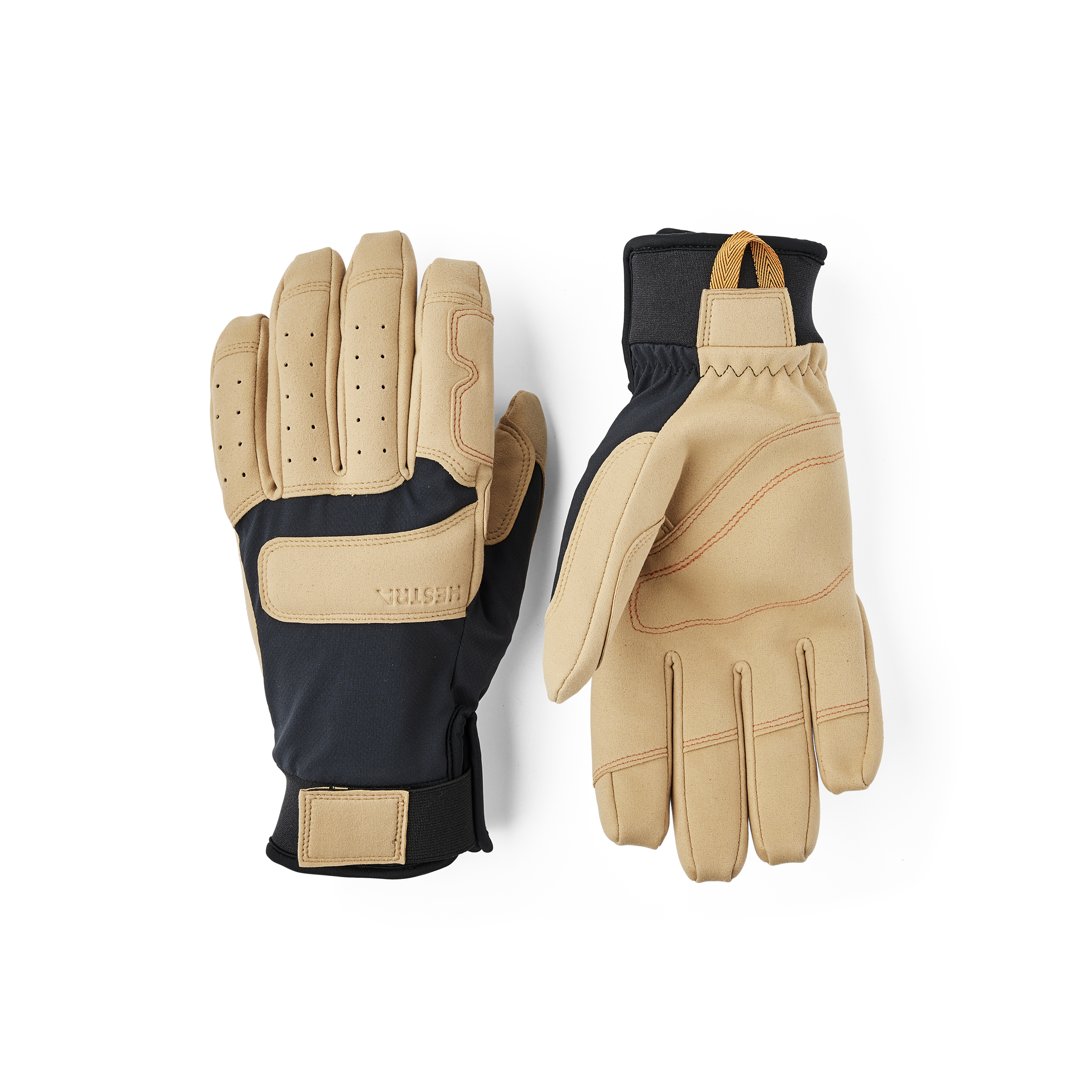 Black and light brown climbing glove in neoprene with light brown synthetic suede palm