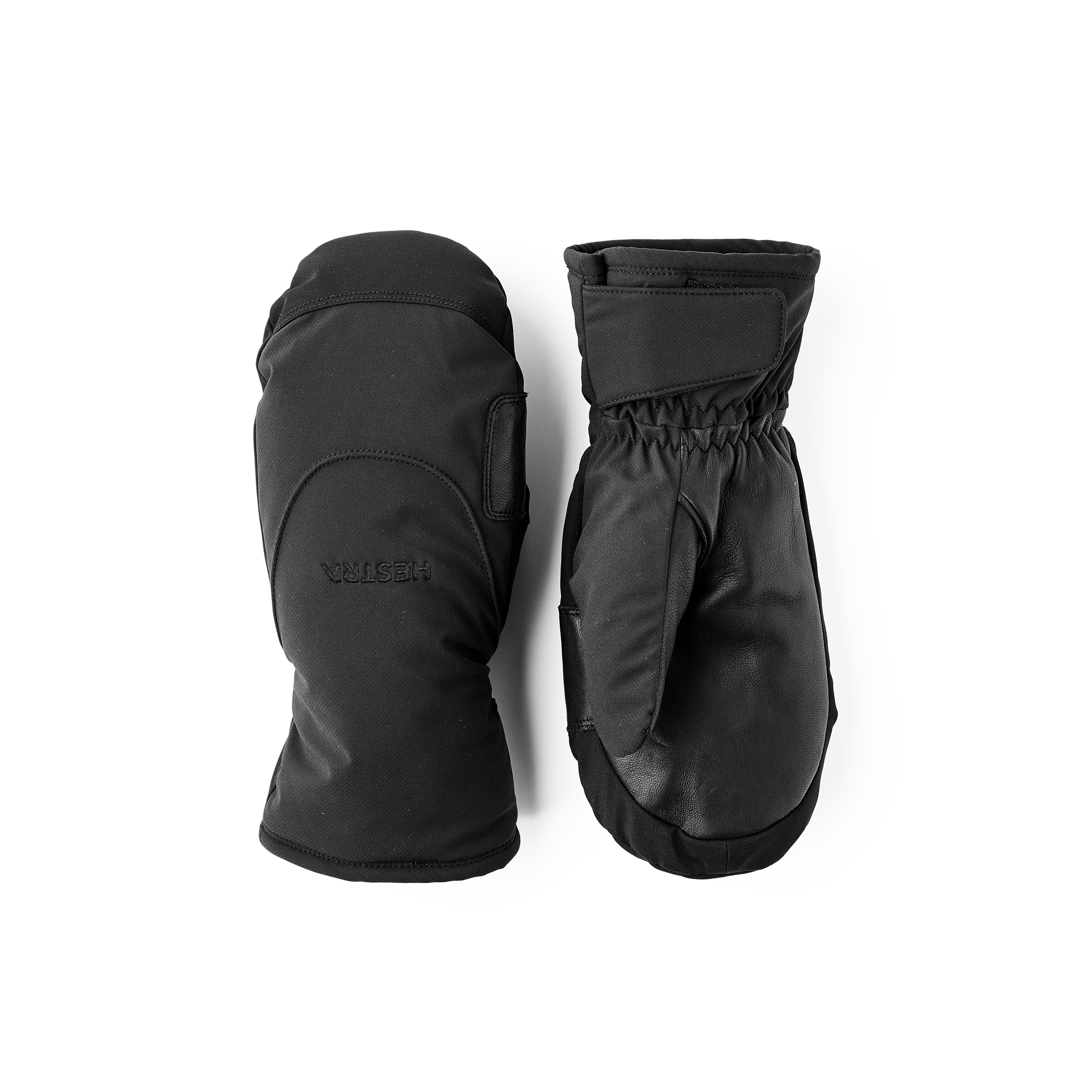 Black fabric mitten with black hairsheep palm