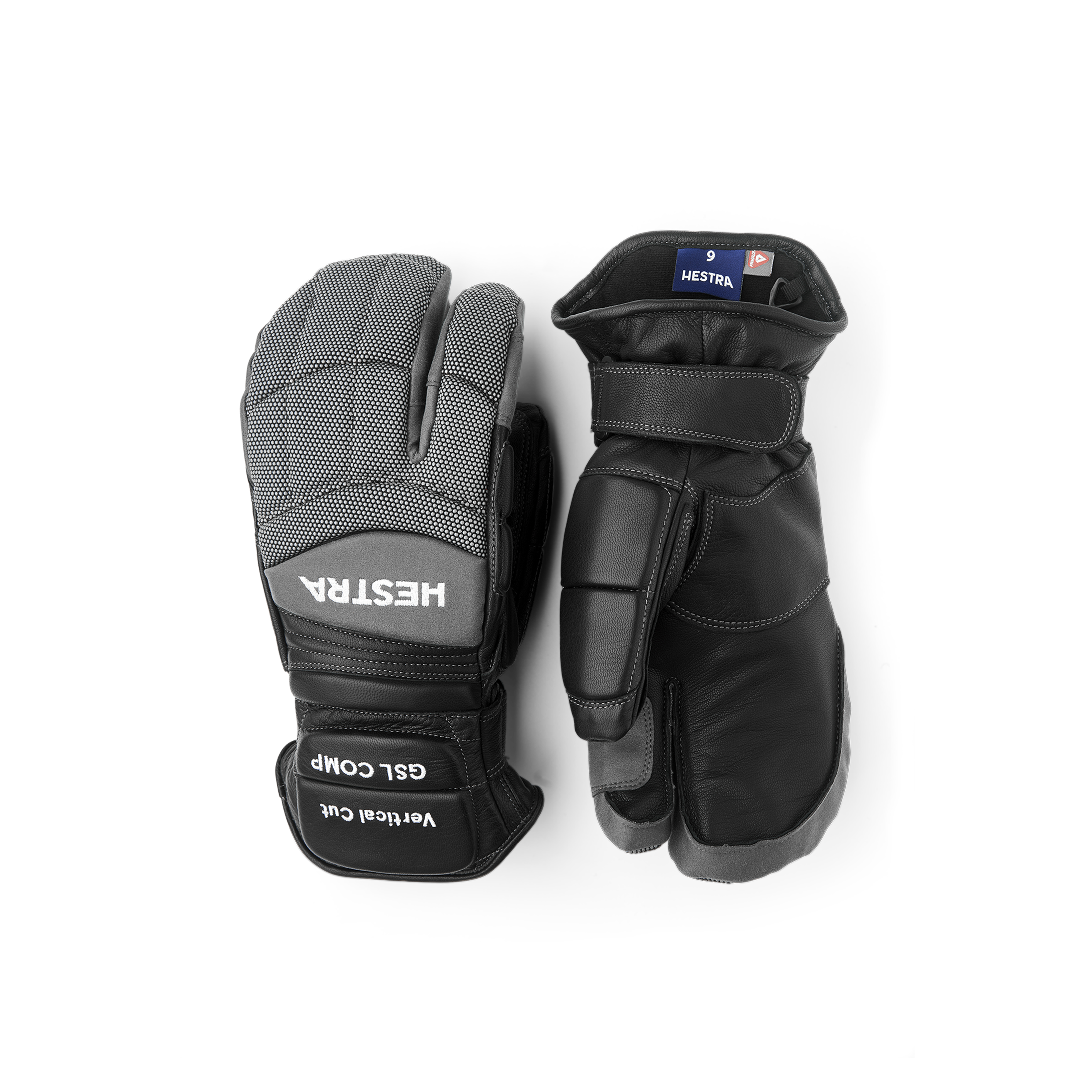 Black and gray goat leather three finger glove