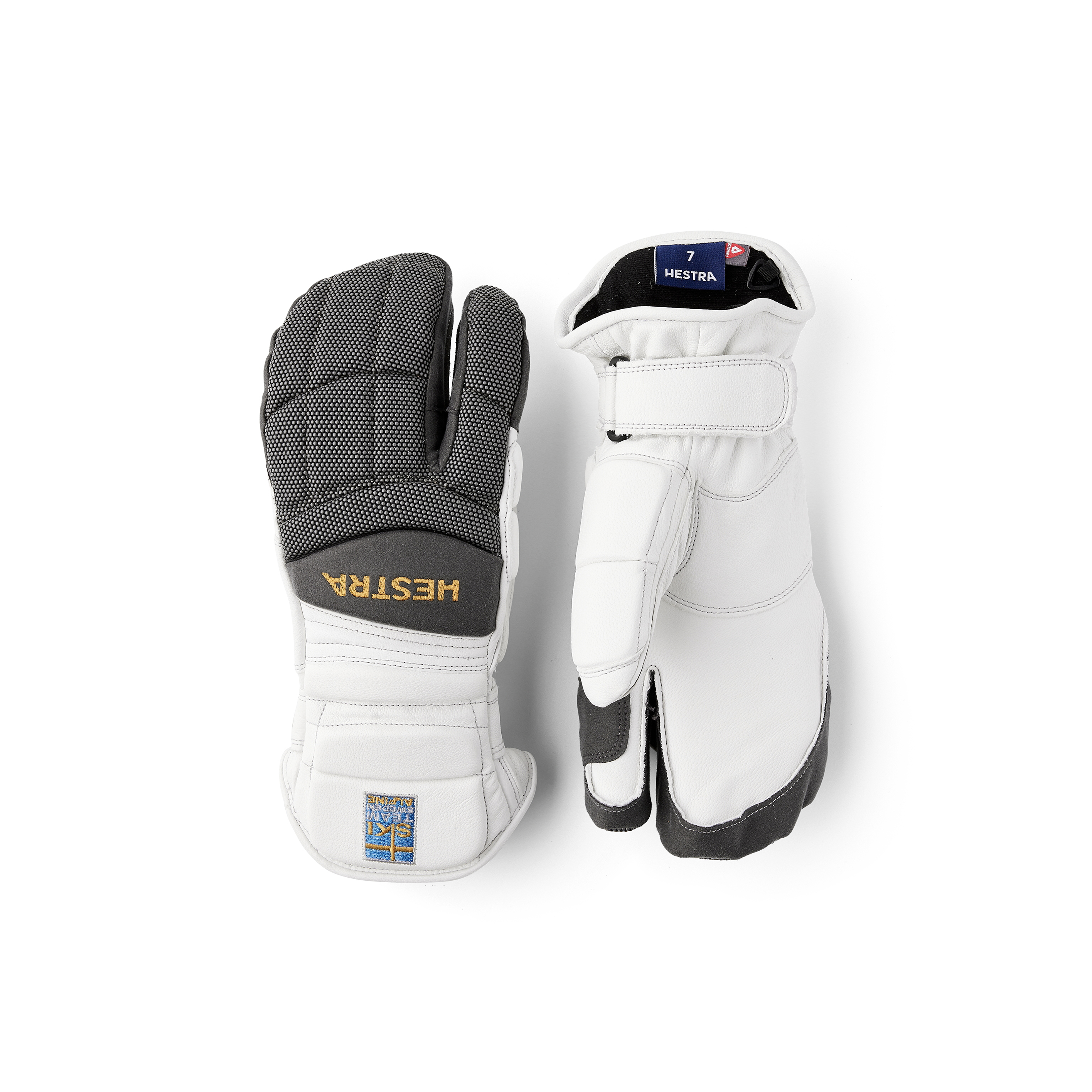 White and gray goat leather three finger glove