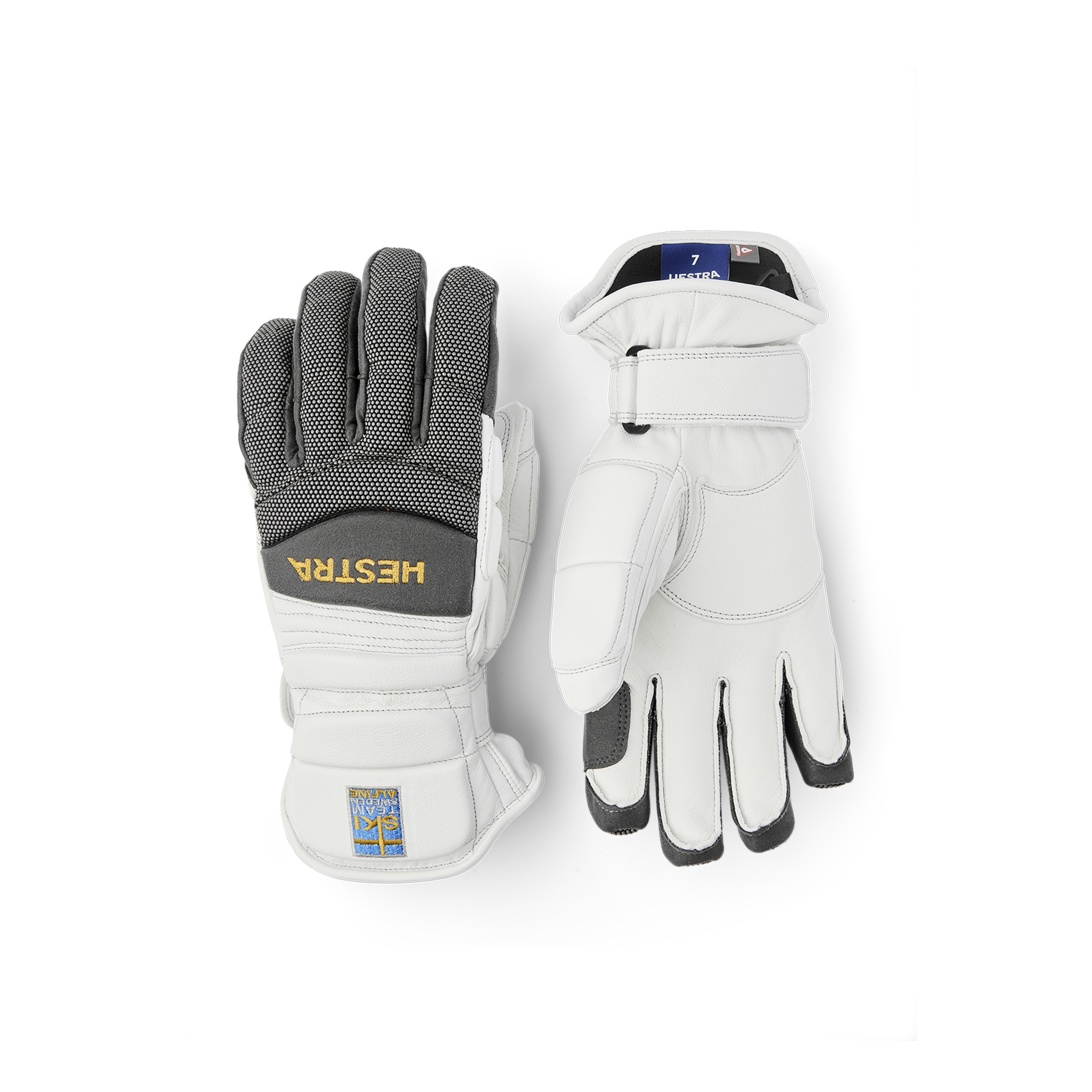 White and gray goat leather ski glove