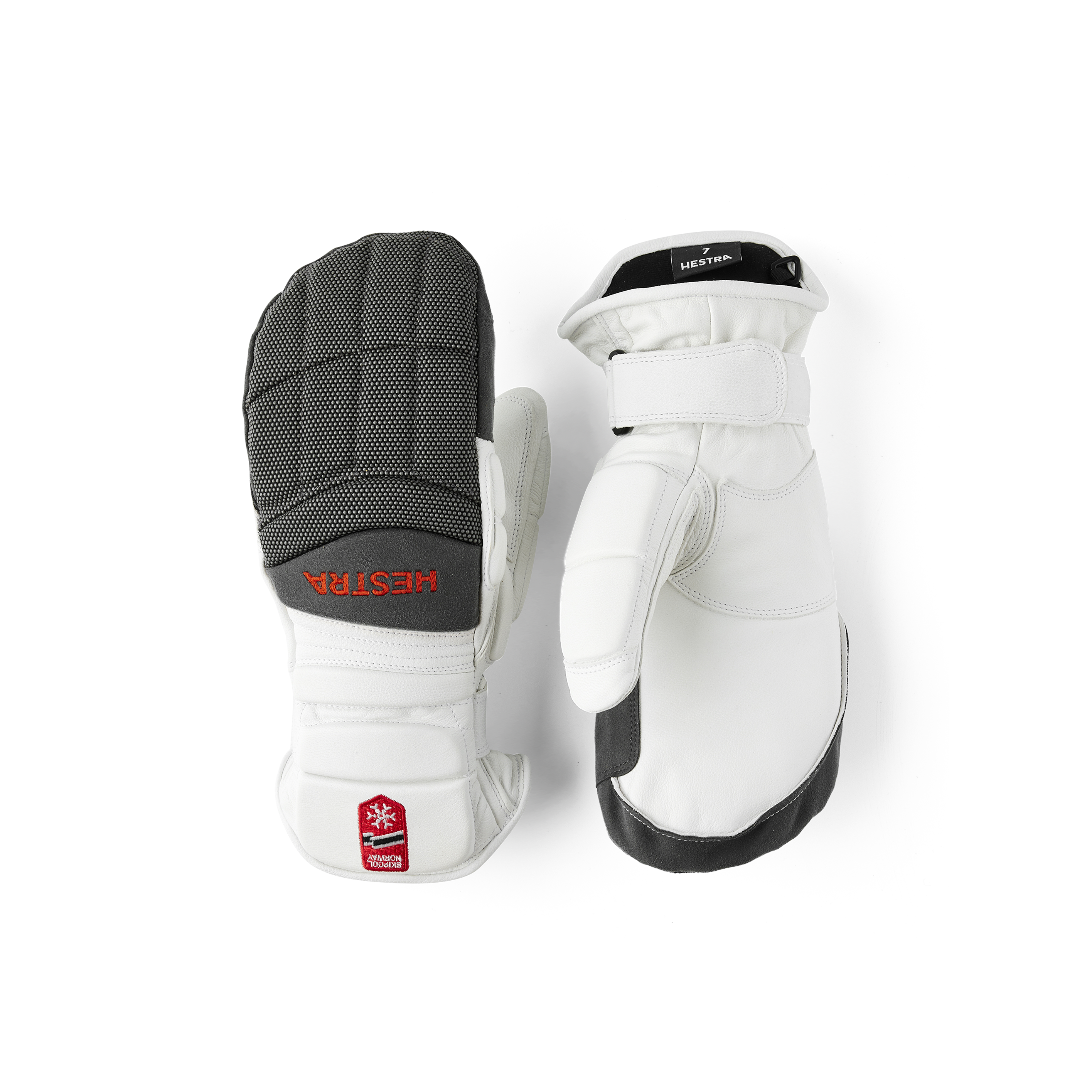 White and gray goat leather mitten