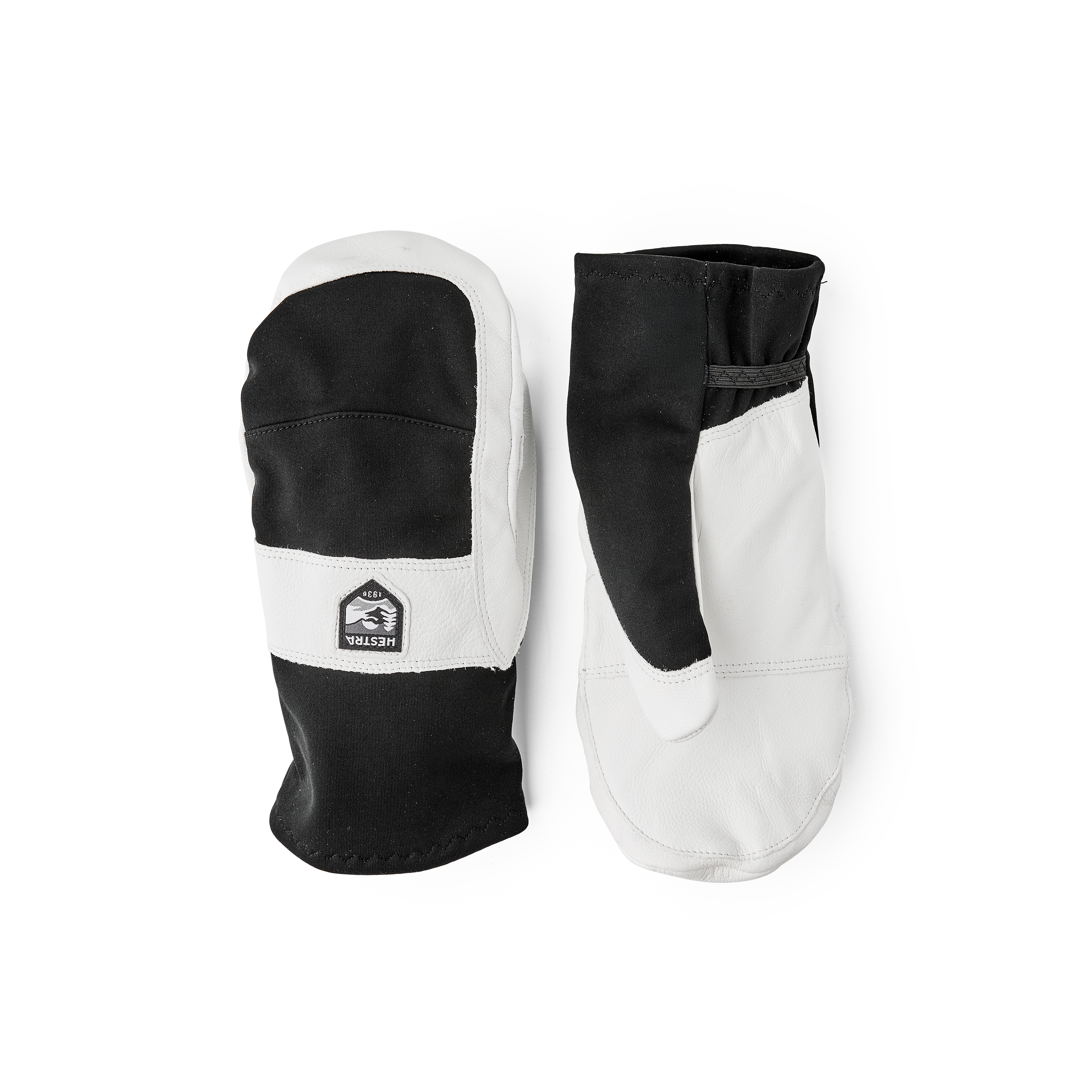Black and white mitten with white goat leather palm