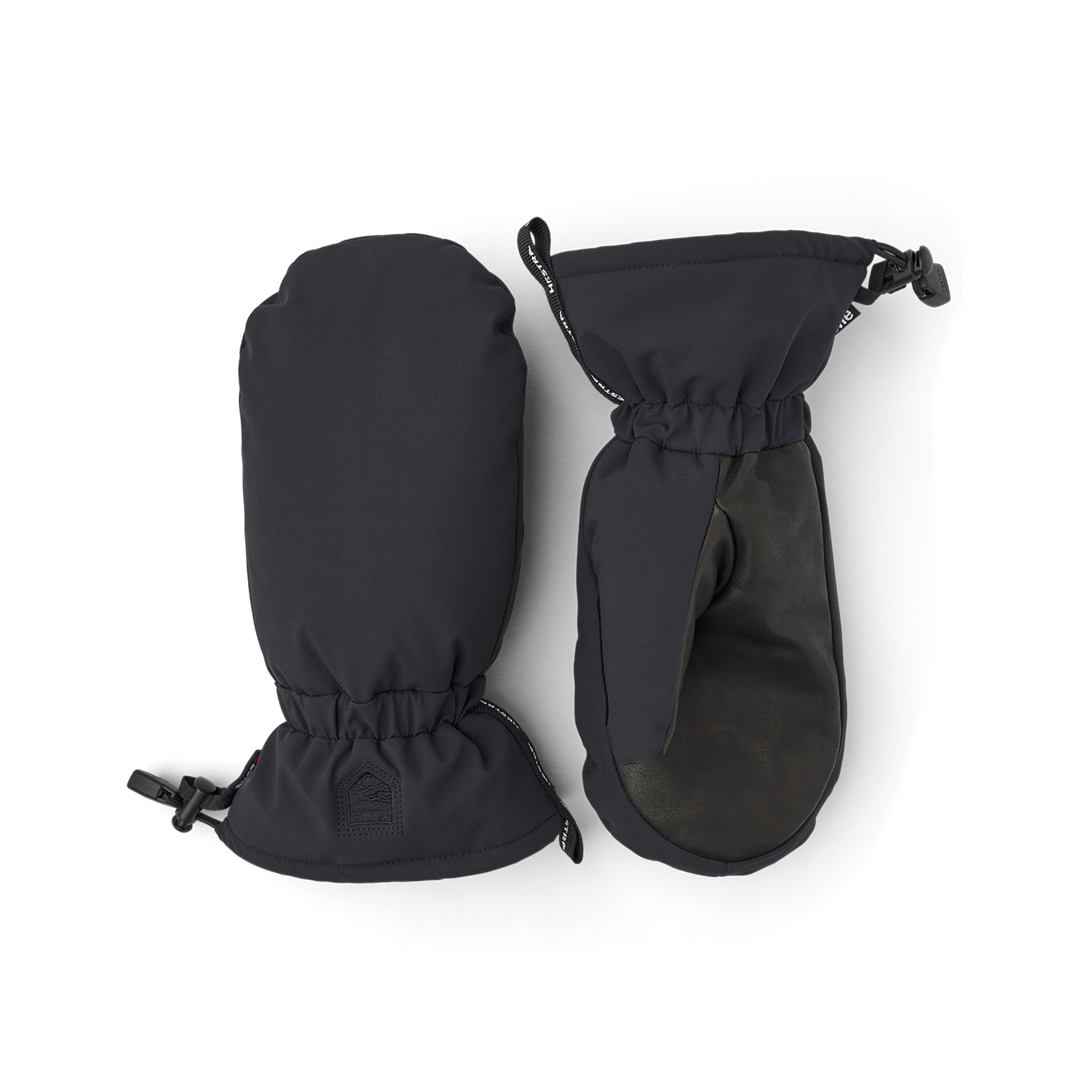 Black fabric mitten with black goat leather palm