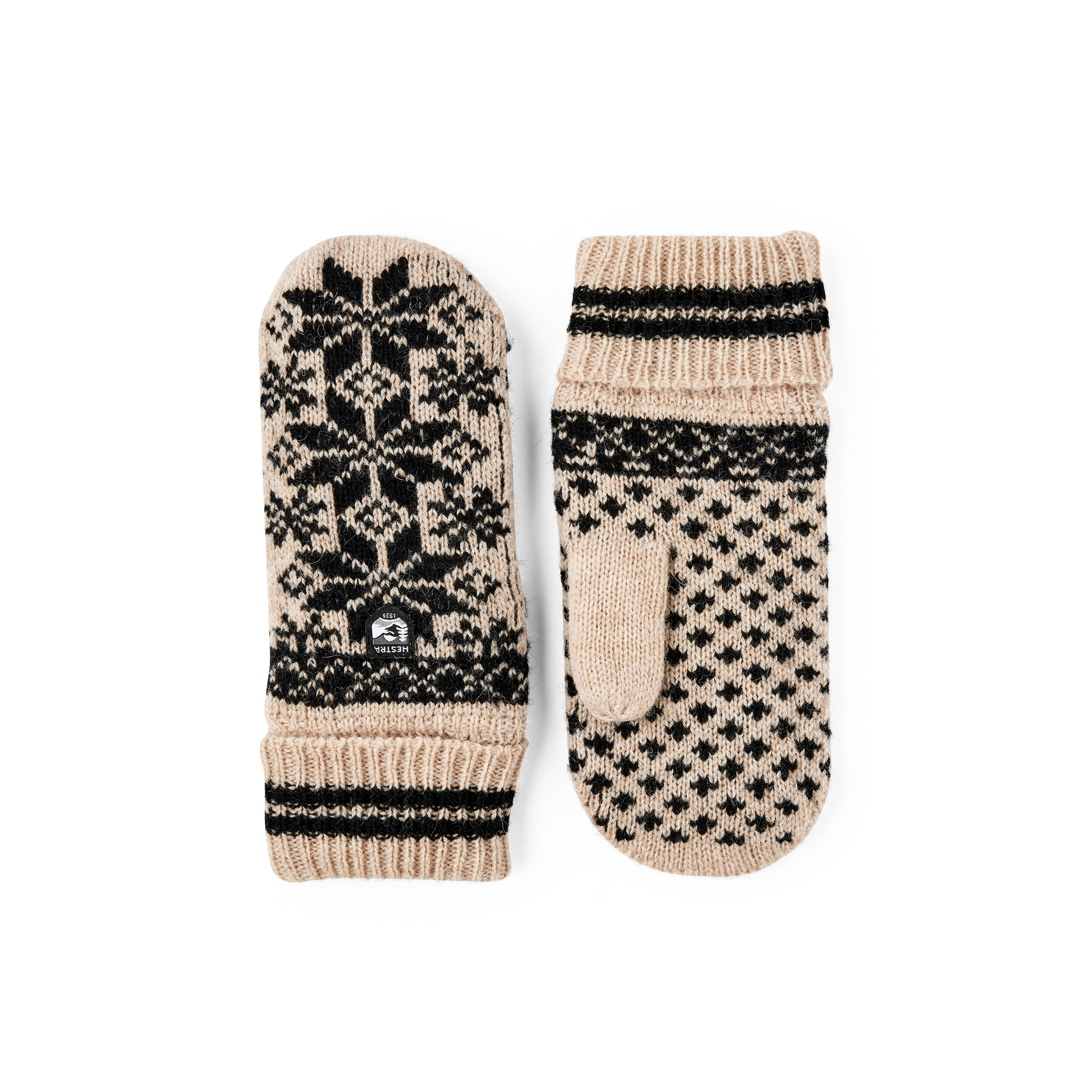 Beige knitted mitten in wool blend with pattern