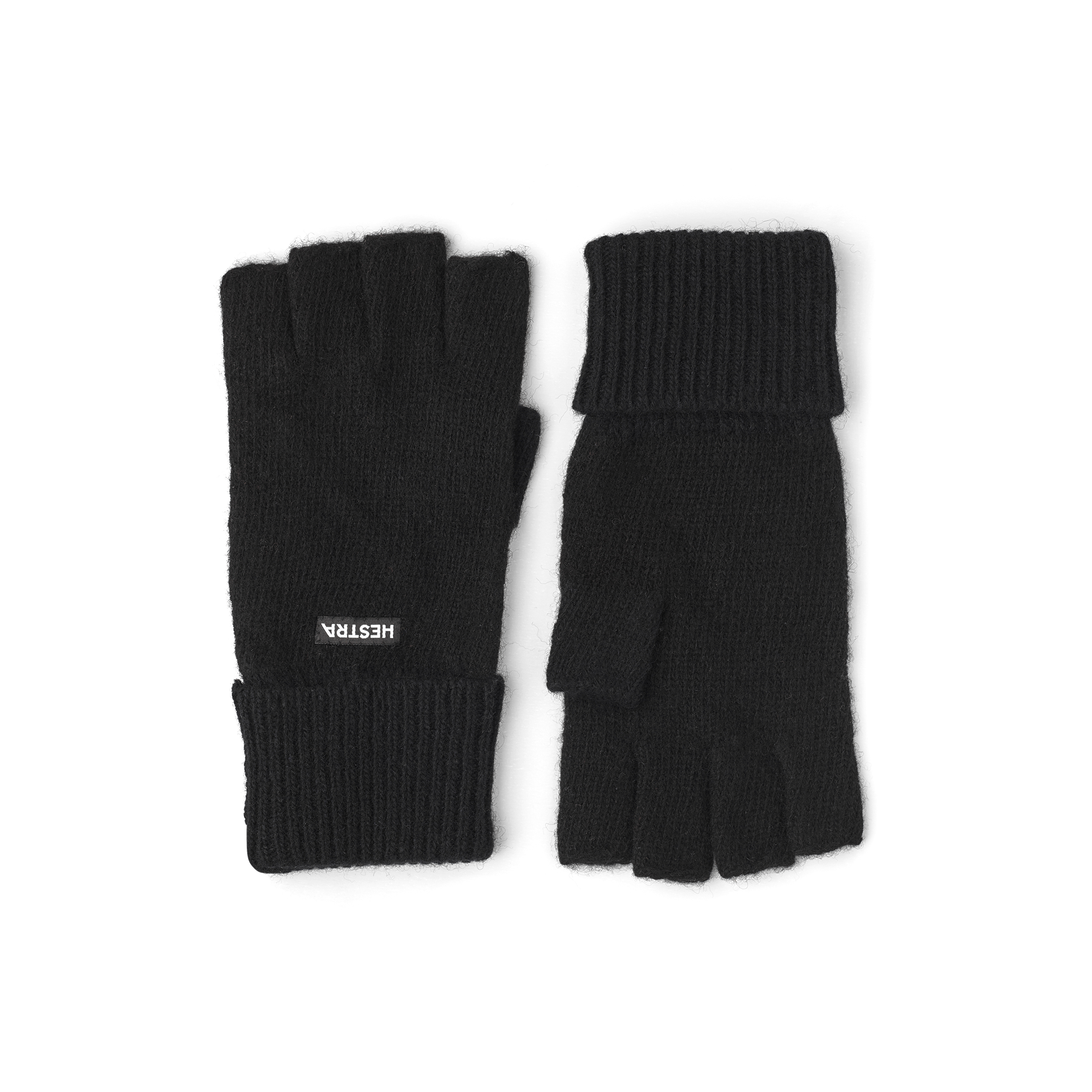 Black knitted fingerless glove in wool and cashmere mix