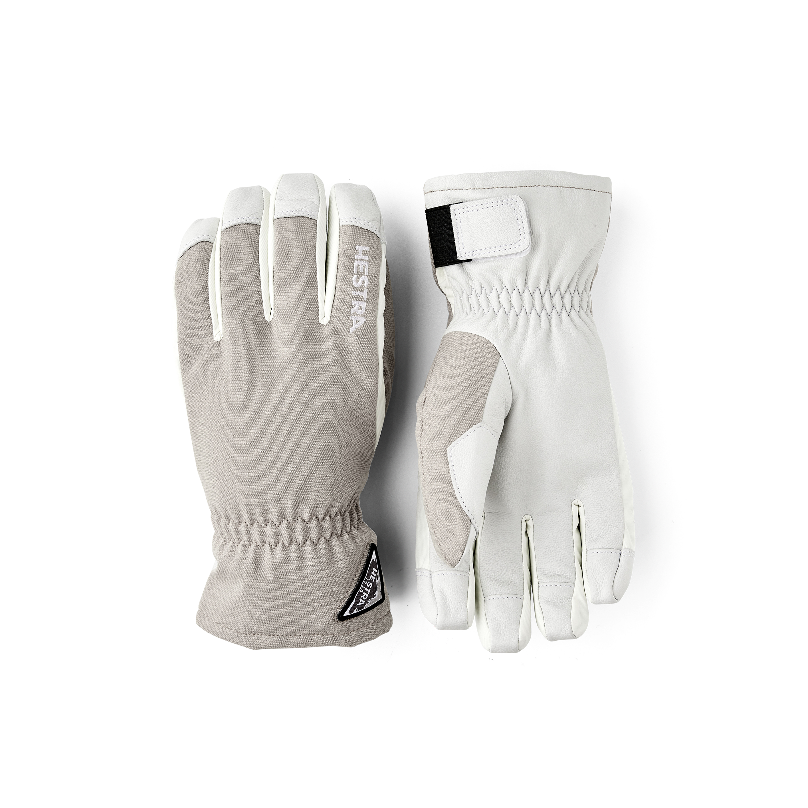 Beige ski glove with white goat leather palm