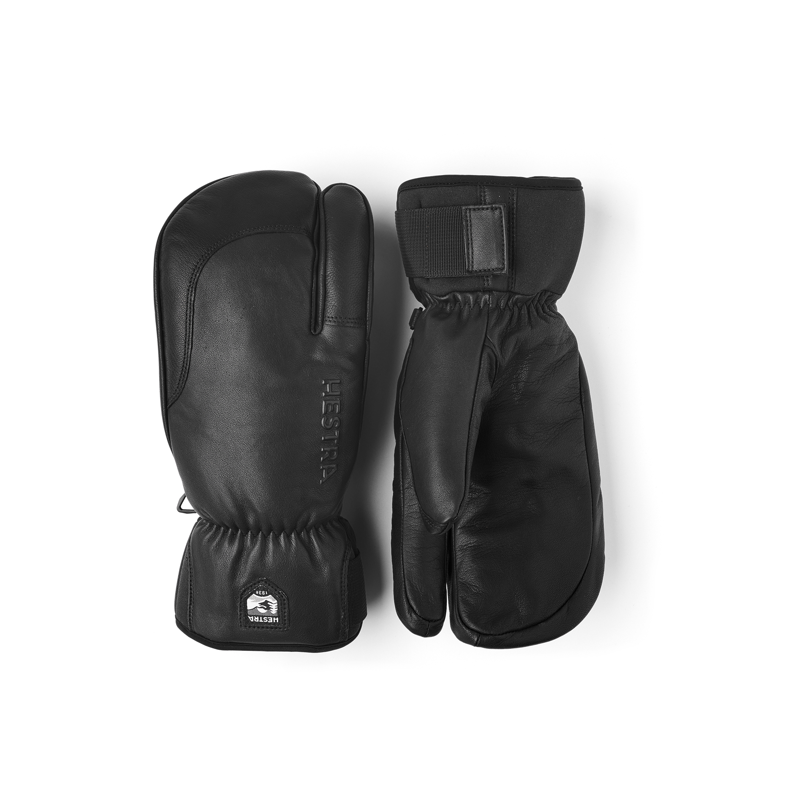 Black goat leather and cow hide three finger glove
