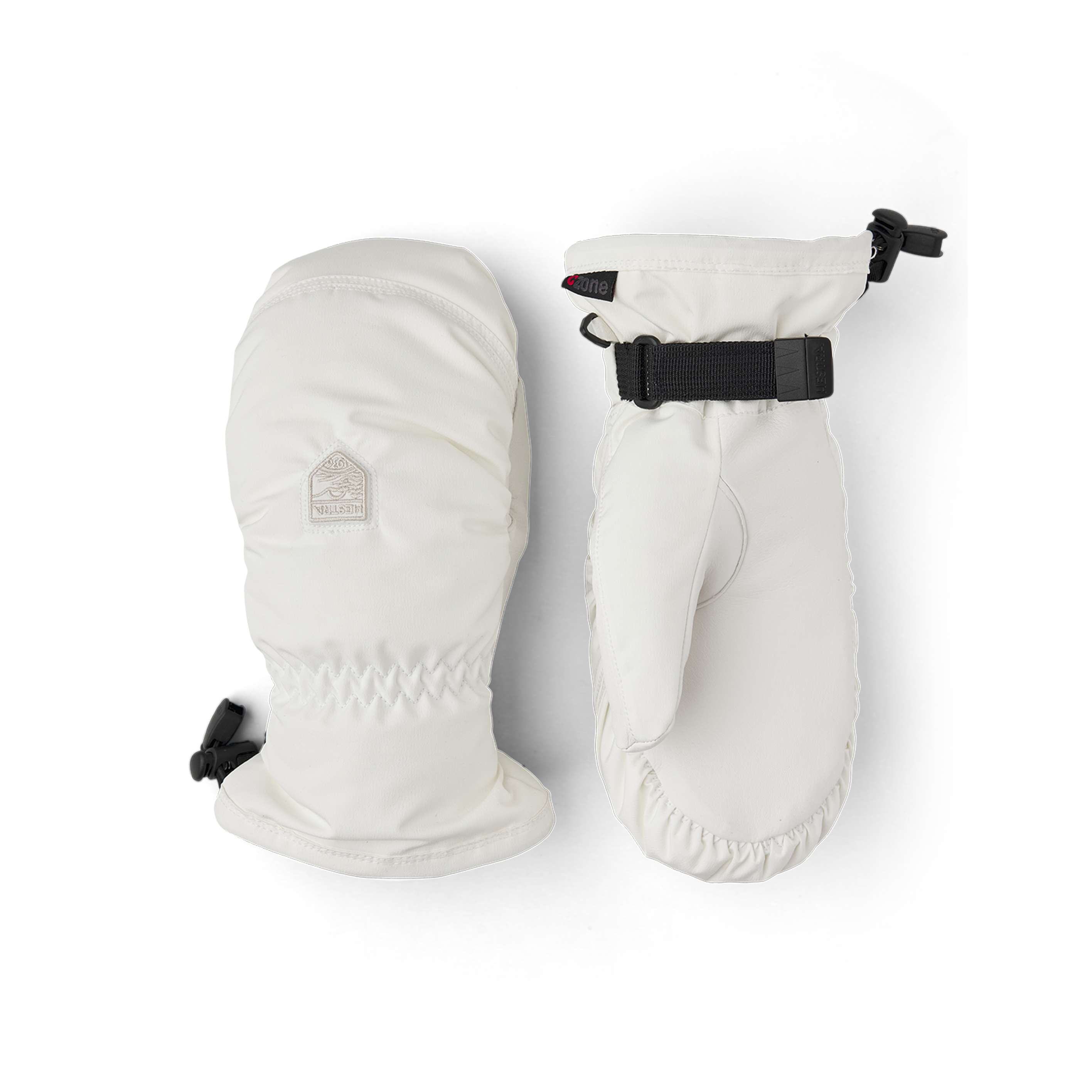 White fabric mitten with white hairsheep palm and wrist adjustment