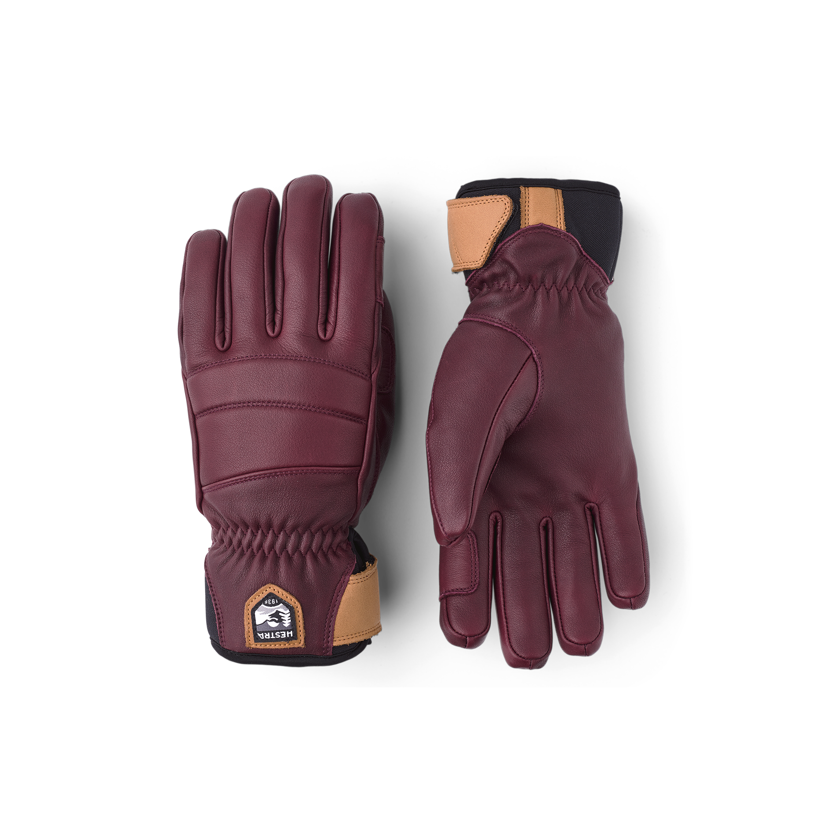 Wine red cow hide ski glove