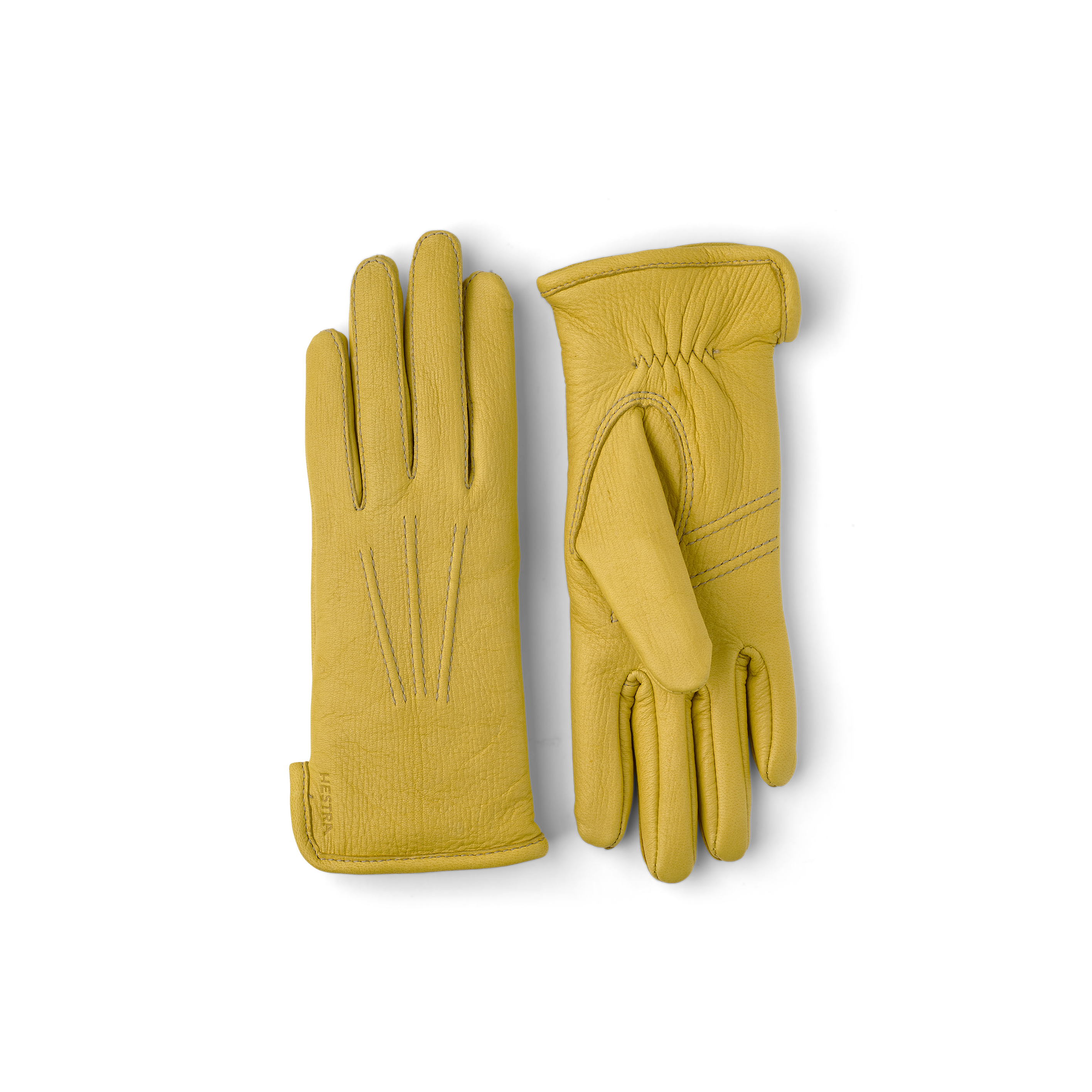 Yellow machine-sewn deerskin glove