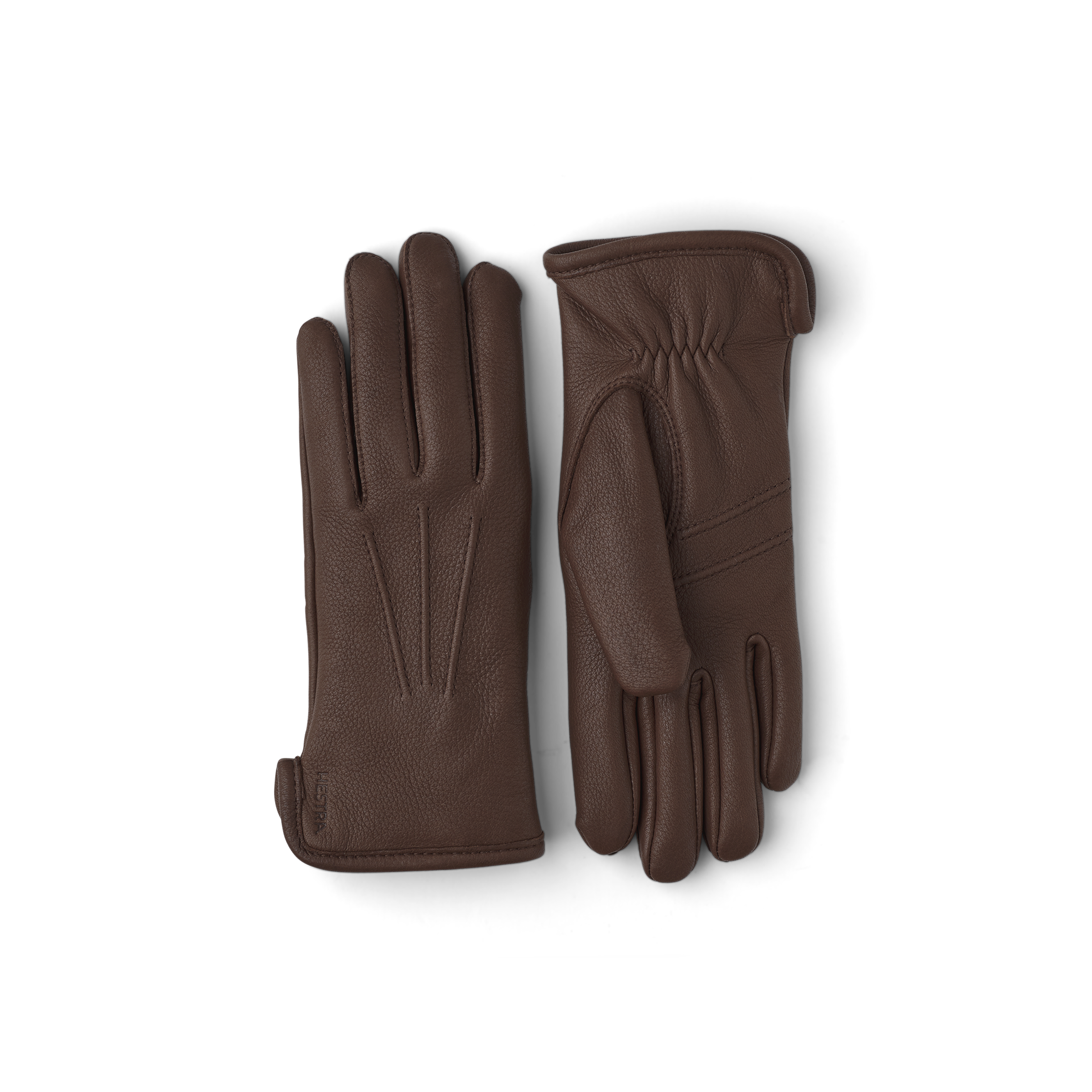 Brown machine-sewn deerskin glove