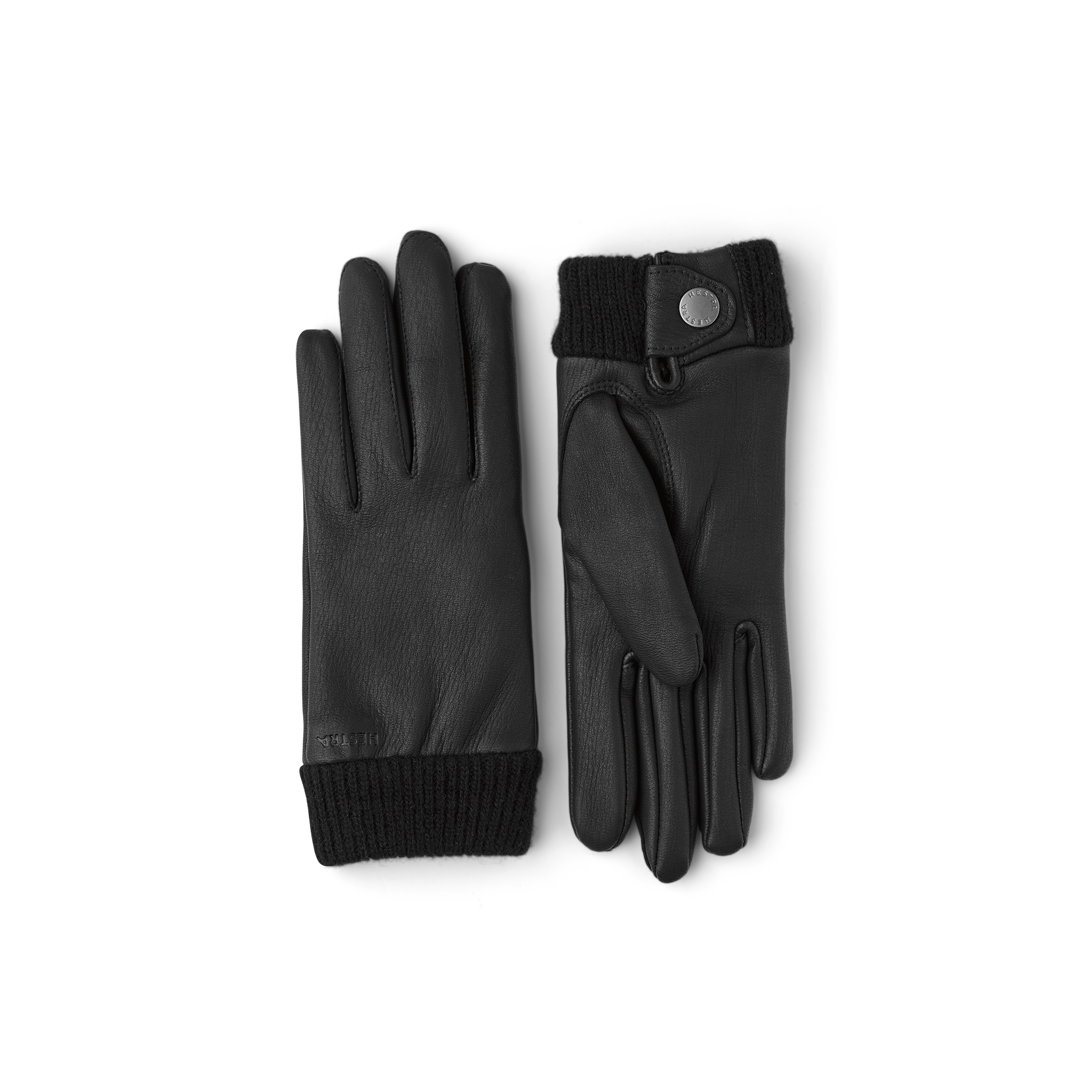 Black deerskin glove with knitted cuff